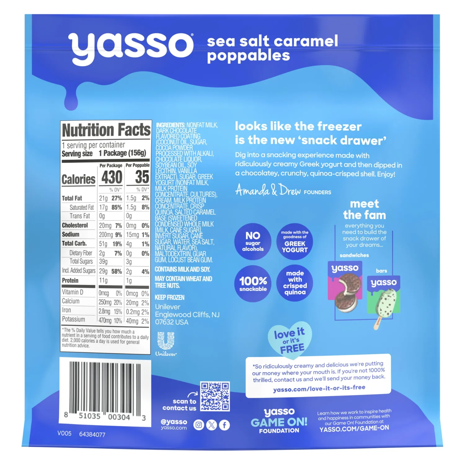 Yasso Frozen Greek Yogurt Poppables Sea Salt Caramel Poppables for a ridiculously creamy frozen snack made with the goodness of greek yogurt 6.84 fl oz