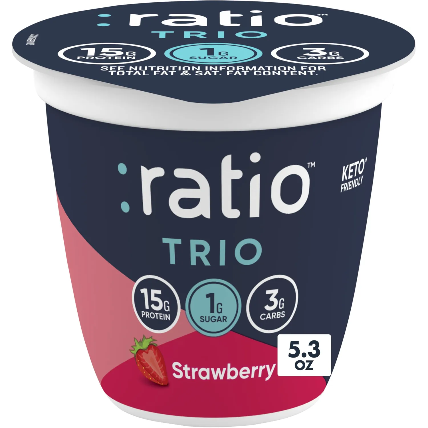 Ratio Trio Yogurt Cultured Dairy Snack, Strawberry, 1g Sugar, Keto Yogurt Alternative, 5.3 oz