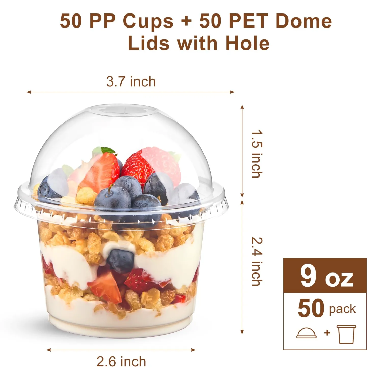 Kucoele 50 Pack 9 OZ Clear Plastic Cups with Dome Lids, Dessert Cups Parfait Cups Party Serving Cups for Yogurt, Fruit, Pudding and Ice Cream