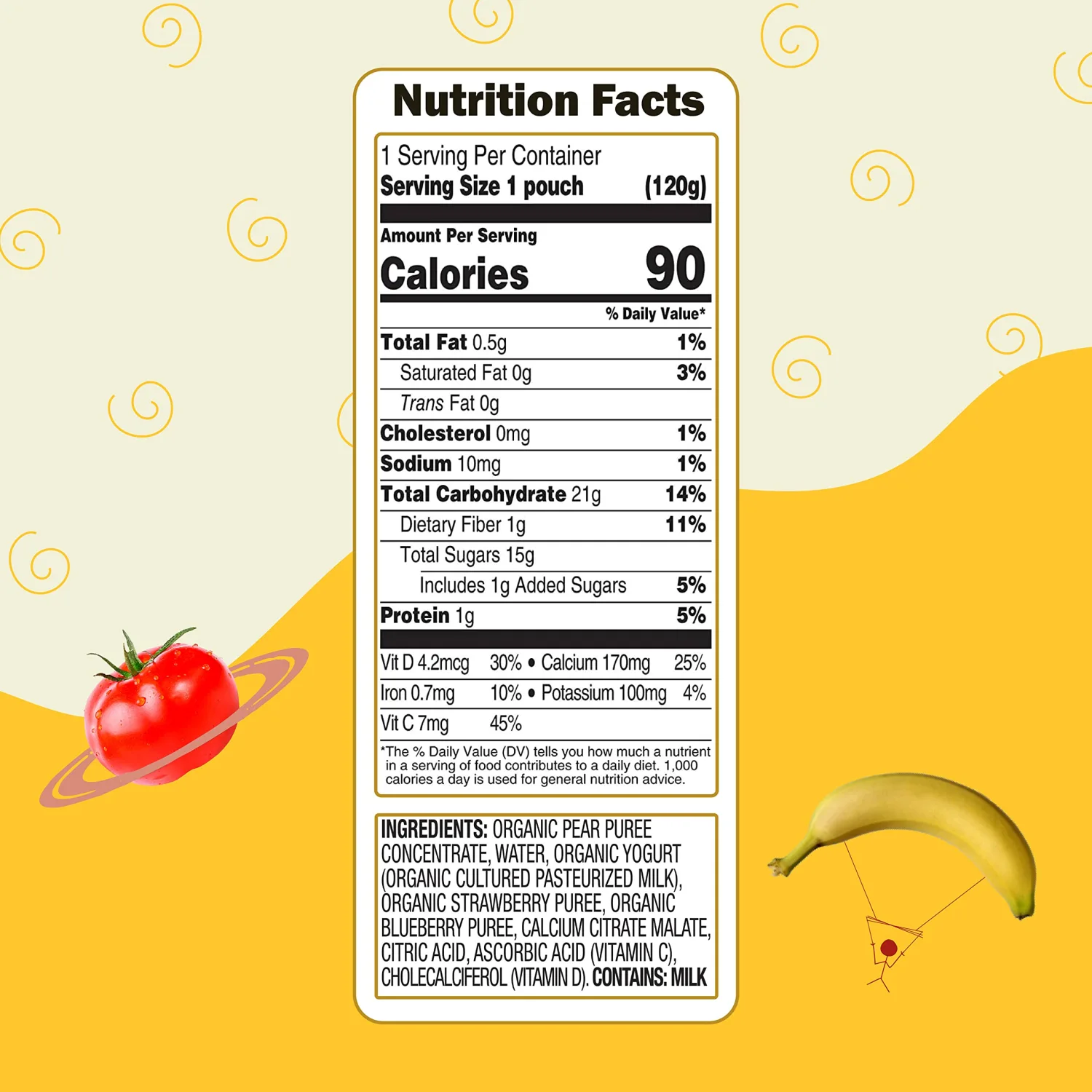 Earth's Best Organic Yogurt Smoothie Pouches, 24+ Months, Fruit Yogurt Smoothie for Toddlers 24 Months and Up, Mixed Berry, 4.2 Ounce Resealable Pouch