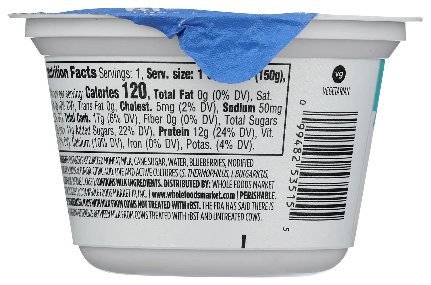 365 by Whole Foods Market, Greek Yogurt, Nonfat Blueberry, 5.3 Ounce
