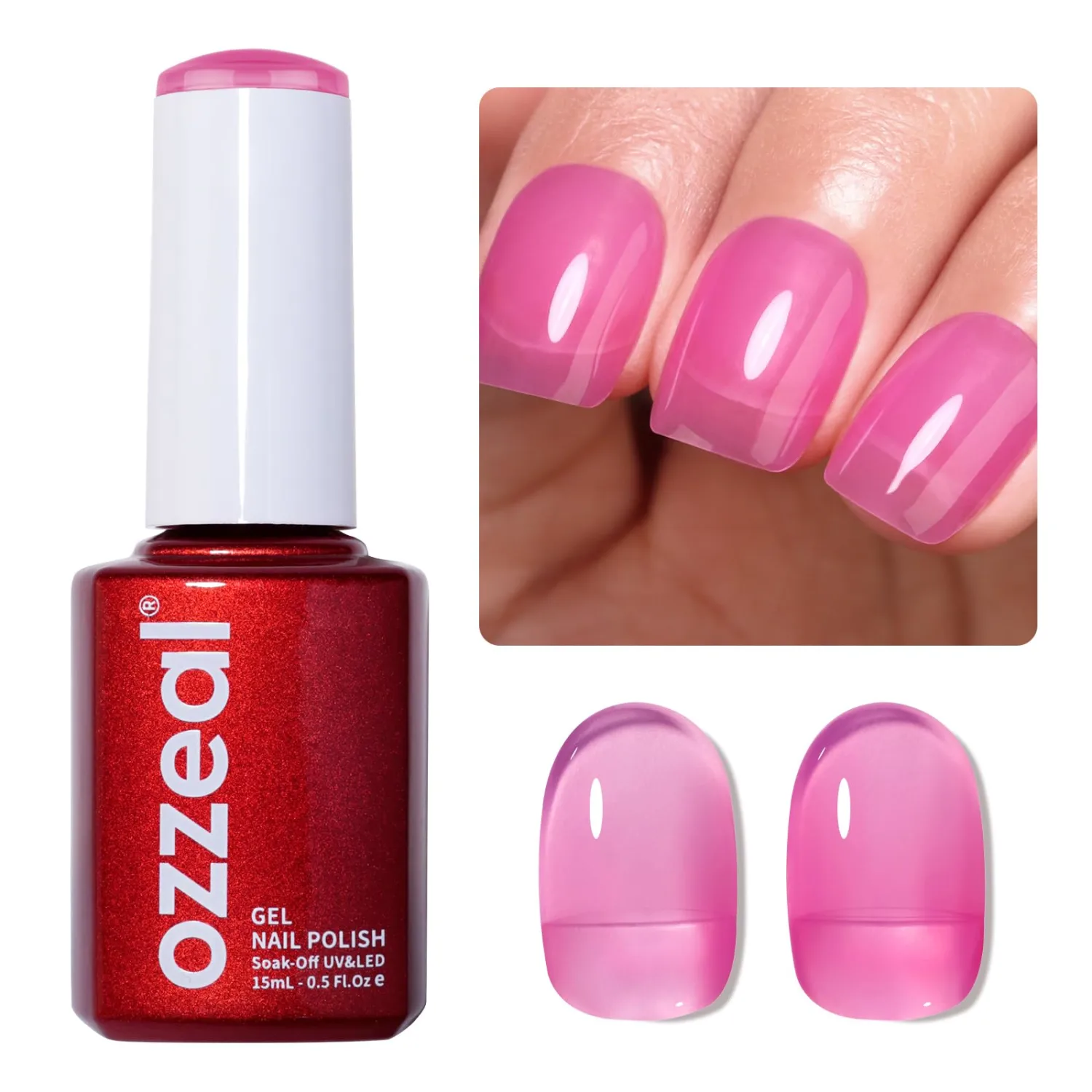 Jelly Gel Nail Polish, Rose Pink Jelly Nail Polish Gel Translucent Sheer Spring Summer Nail Gel Polish Soak off UV LED Light for Nail Art DIY Manicure 0.5 Fl Oz
