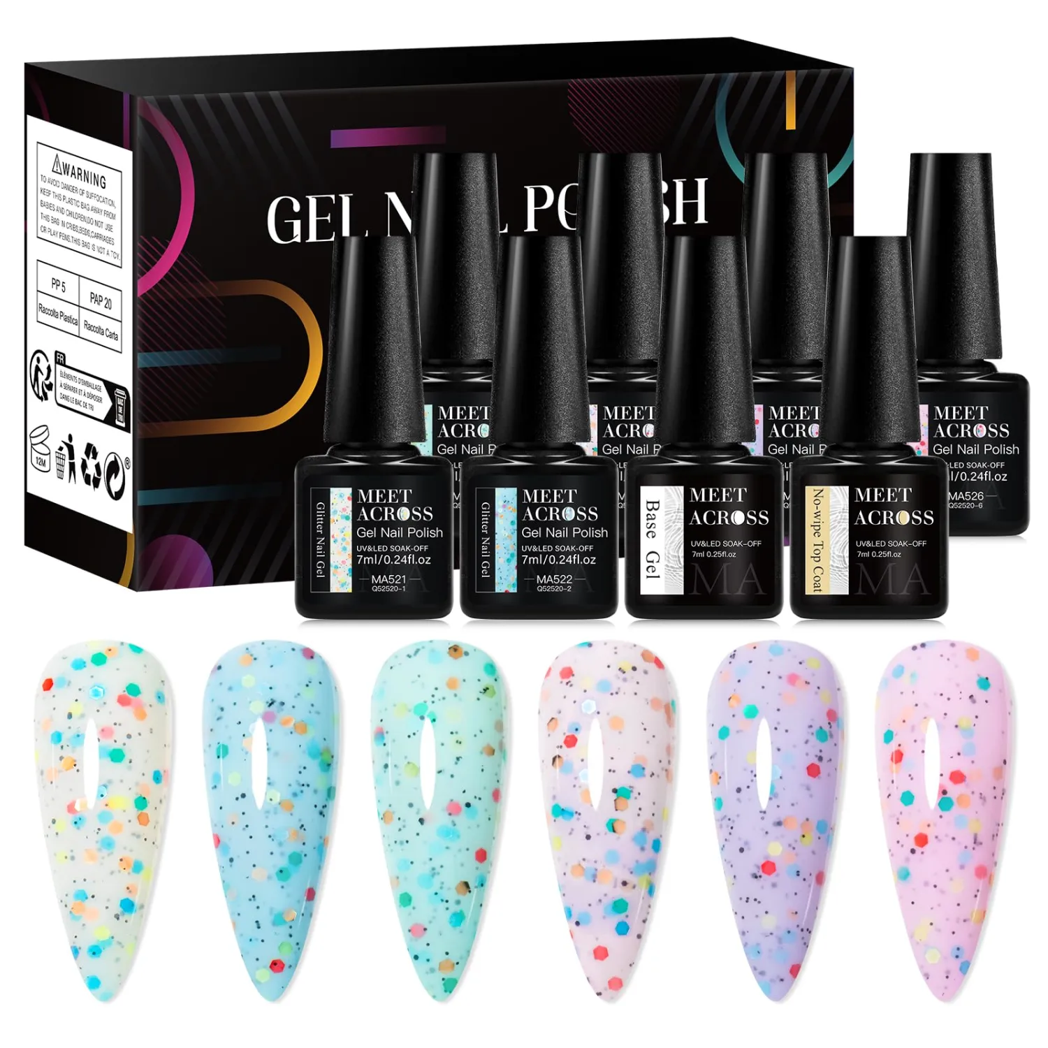 MEET ACROSS 8Pcs Yogurt Gel Nail Polish Set 6 Colors Pastel Gel Polish Macaron Pink Blue Purple Soak Off Gel Nail Polish Kit for Salon Manicure and Nail Art DIY at Home