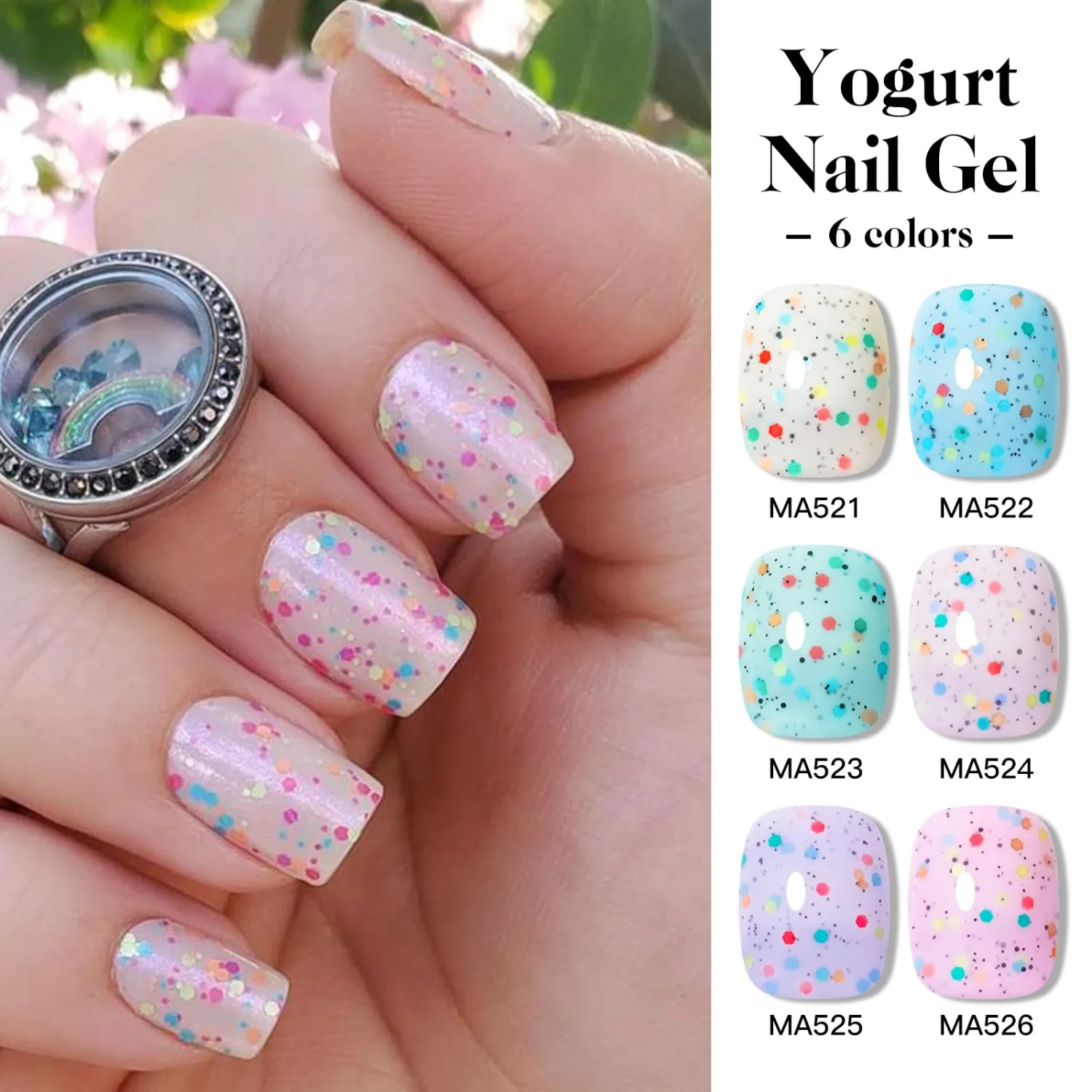 MEET ACROSS 8Pcs Yogurt Gel Nail Polish Set 6 Colors Pastel Gel Polish Macaron Pink Blue Purple Soak Off Gel Nail Polish Kit for Salon Manicure and Nail Art DIY at Home