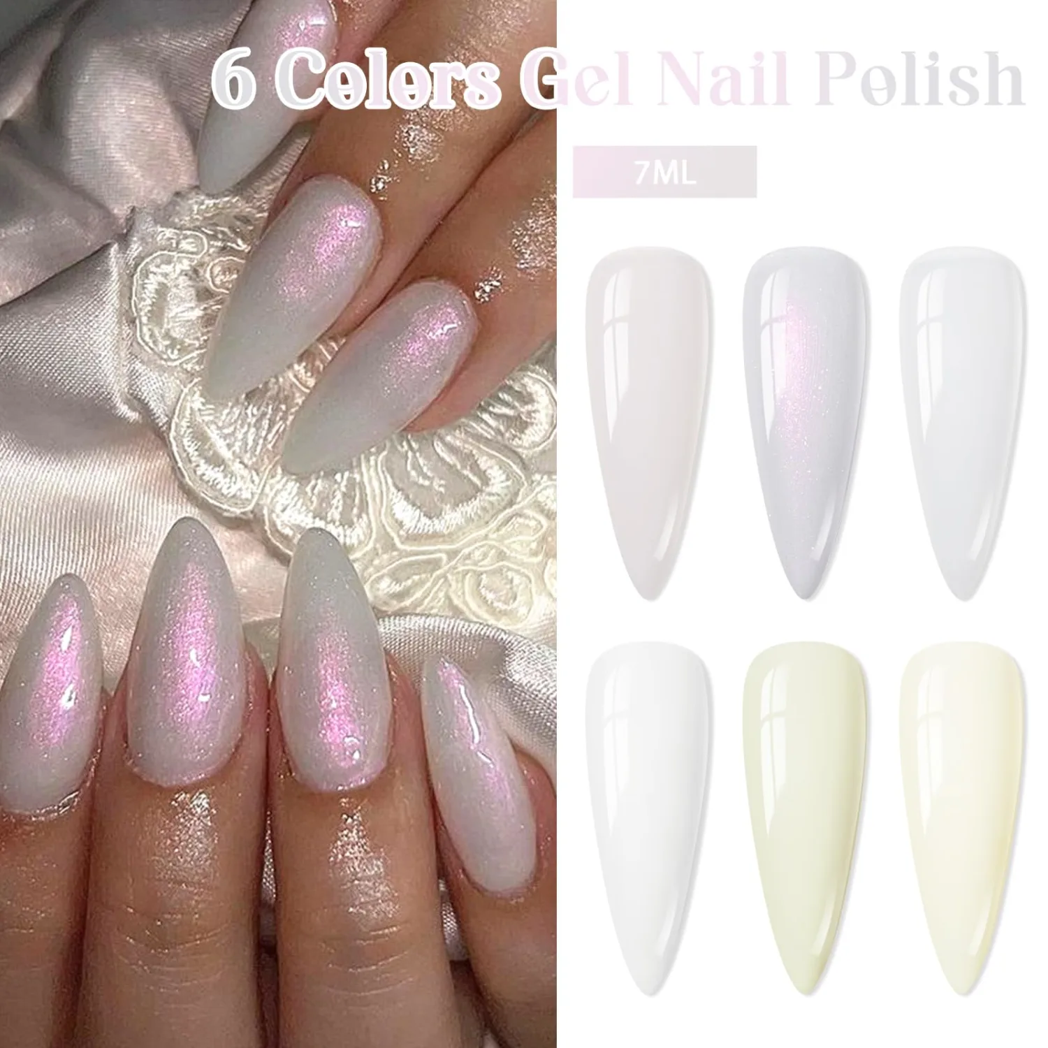 MEET ACROSS 8Pcs Gel Nail Polish Set 6 Colors Milky White Gel Polish with Base and Top-Coat Soak Off White Nail Polish Gel Manicure Kit Salon Diy for Women Girl