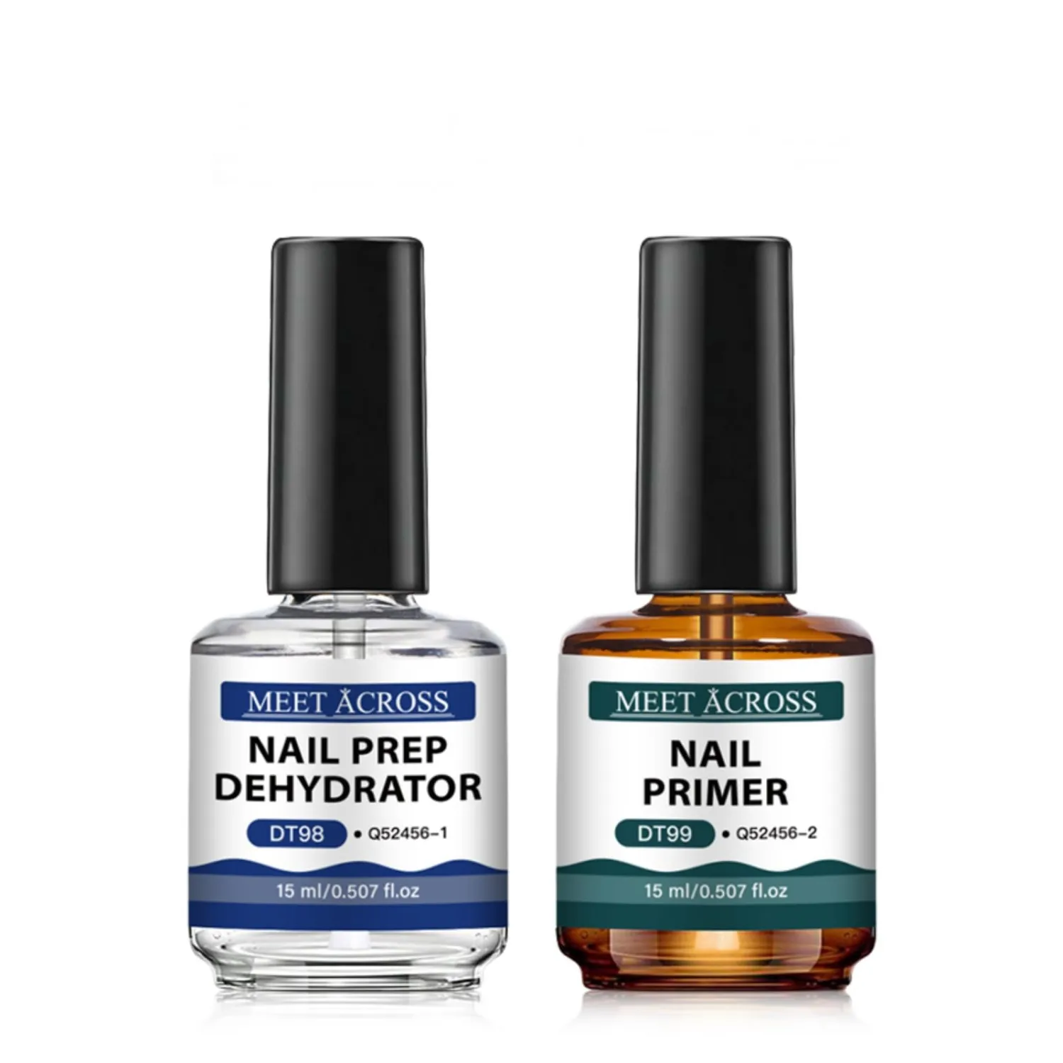 MEET ACROSS 15ML Nail Prep Dehydrator and Primer, Natural Nail Prep Dehydrate + Acid Free Primer, Fast Dry Professional Salons Set 2PCS