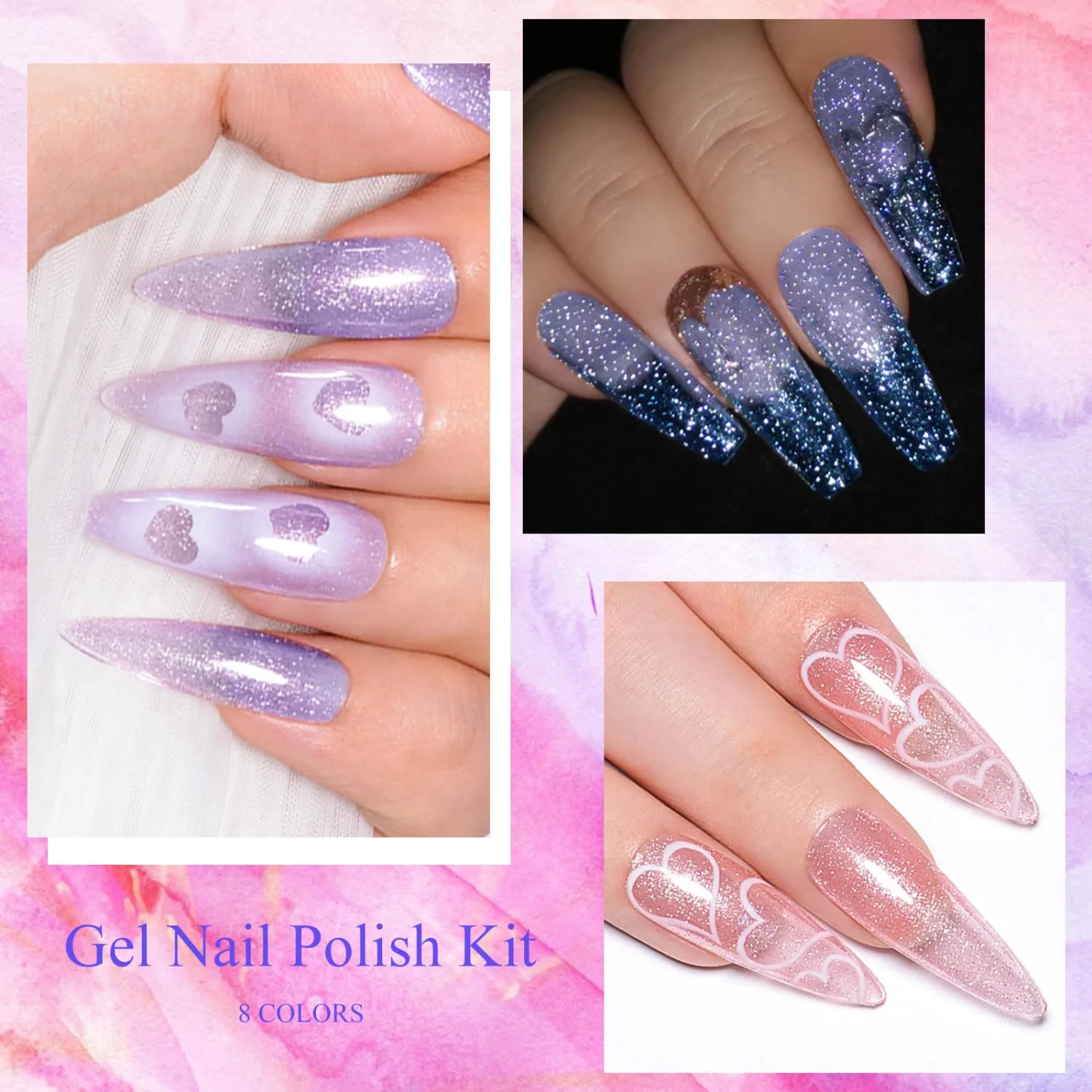 MEET ACROSS Glitter Gel Nail Polish Set for Nails Glow in The Dark Gel Polish Set 8PCS Jelly Gel Nail Polish Set Nude Gel Polish Nail Art DIY Manicure Gift for Women Girls