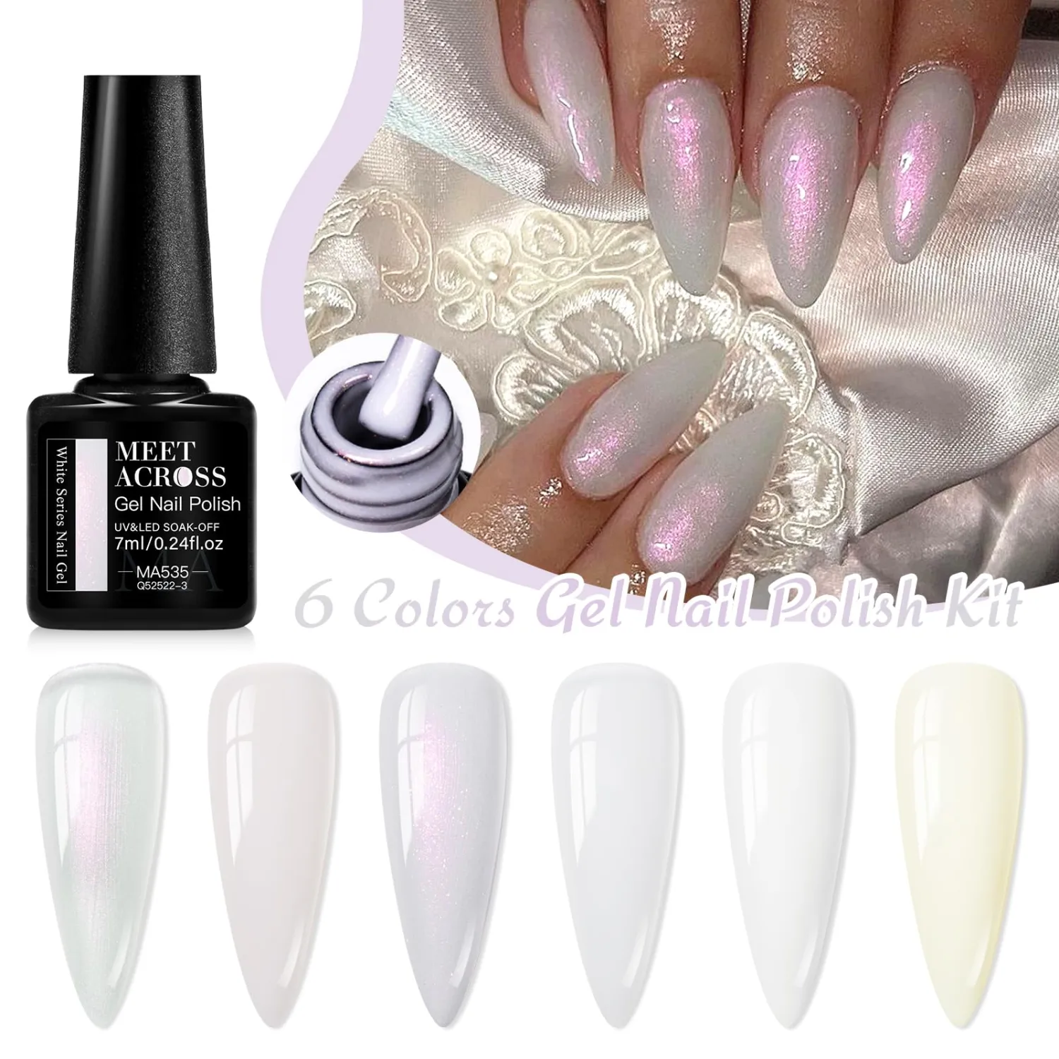 MEET ACROSS Gel Nail Polish 8Pcs Milky White Jelly Gel Polish Set 6 Colors Nude Color Translucent Nail Gel Soak Off UV Light Cure Gel Polish for Nail Art DIY Manicure at Home