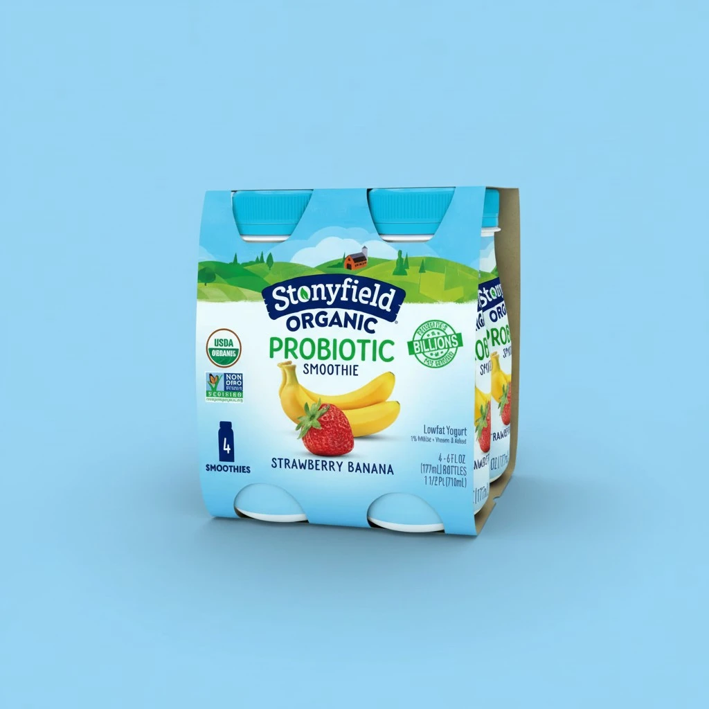 Stonyfield Farm Strawberry Banana Probiotic Smoothie, 6 Fl Oz, 4 Pack