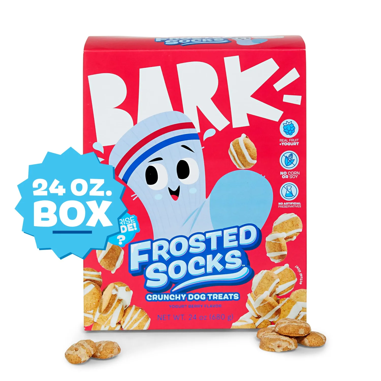 BarkBox Frosted Socks - Yogurt Berry Flavor with Real Fruit, Nutritious Grains, No Artificial Preservatives, Corn, or Soy - 24oz Box