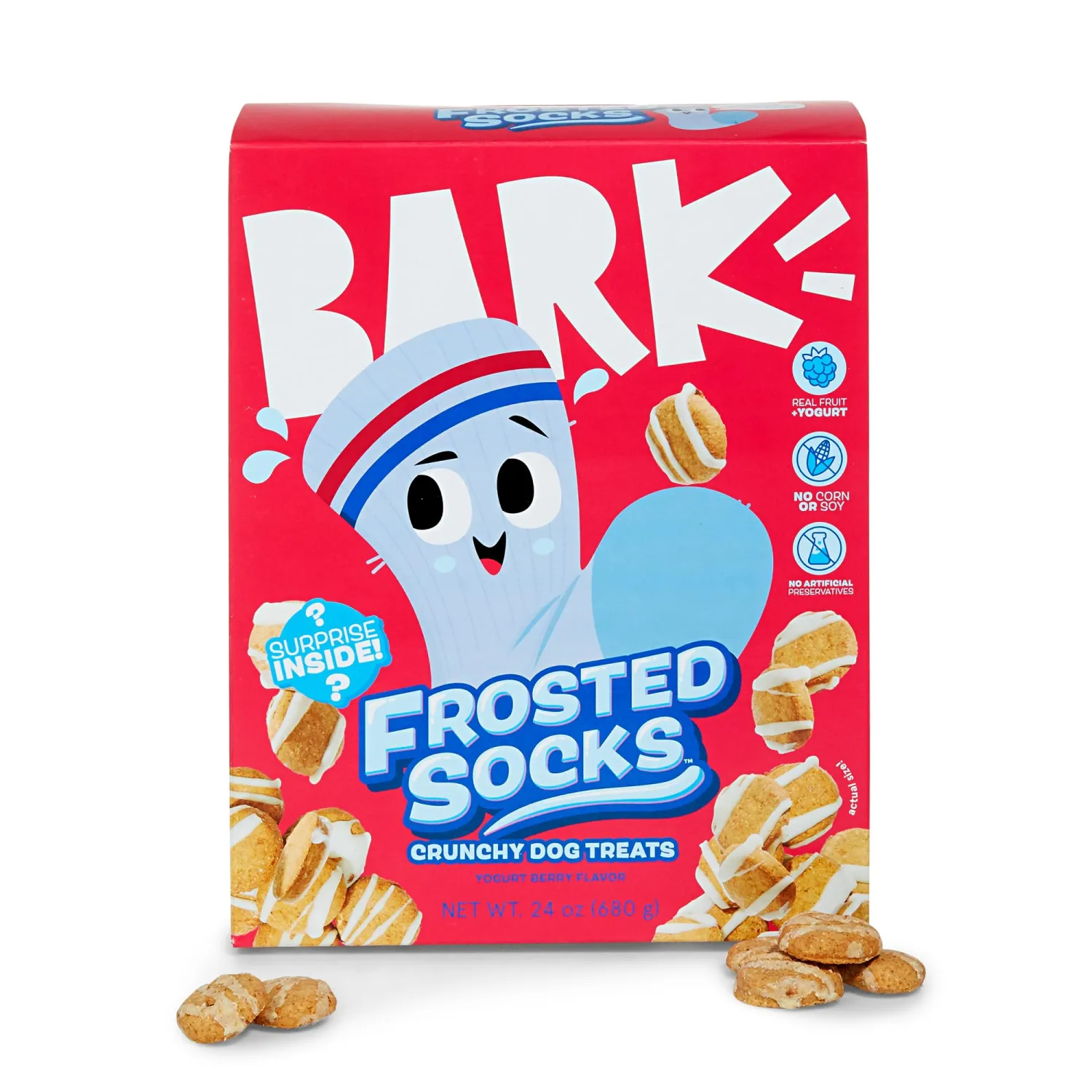 BarkBox Frosted Socks - Yogurt Berry Flavor with Real Fruit, Nutritious Grains, No Artificial Preservatives, Corn, or Soy - 24oz Box