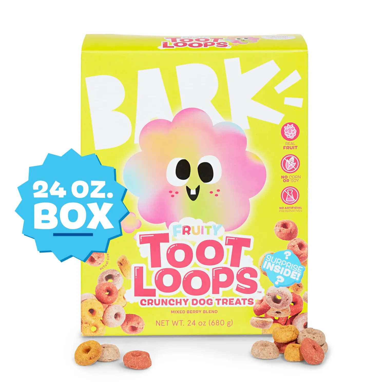 Barkbox Fruity Toot Loops-Real Mixed Berry Flavor with Real Fruit, Nutritious Grains, No Artificial Preservatives, Corn, or Soy-24 oz Box