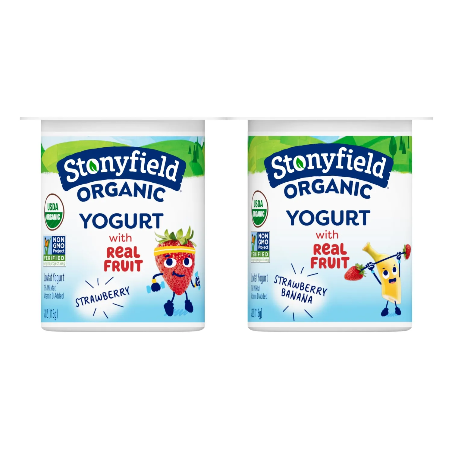 Stonyfield Organic Kids Strawberry & Strawberry Banana Lowfat Yogurt Cups Variety Pack, 4 oz. Each, 6 Ct