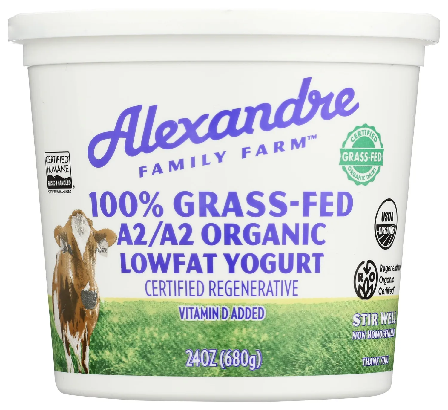 ALEXANDRE FAMILY FARMS Organic Plain A2 Low Fat Yogurt, 24 OZ