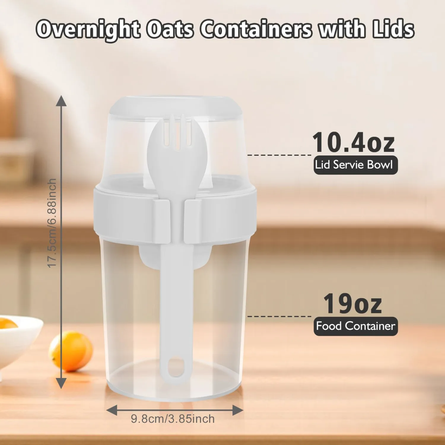 MultiOutools Overnight Oats Containers with Lids, 29 oz Breakfast On the Go Cups, Take and Go Yogurt Container with Spoon for Travel, Gym, Office（White）