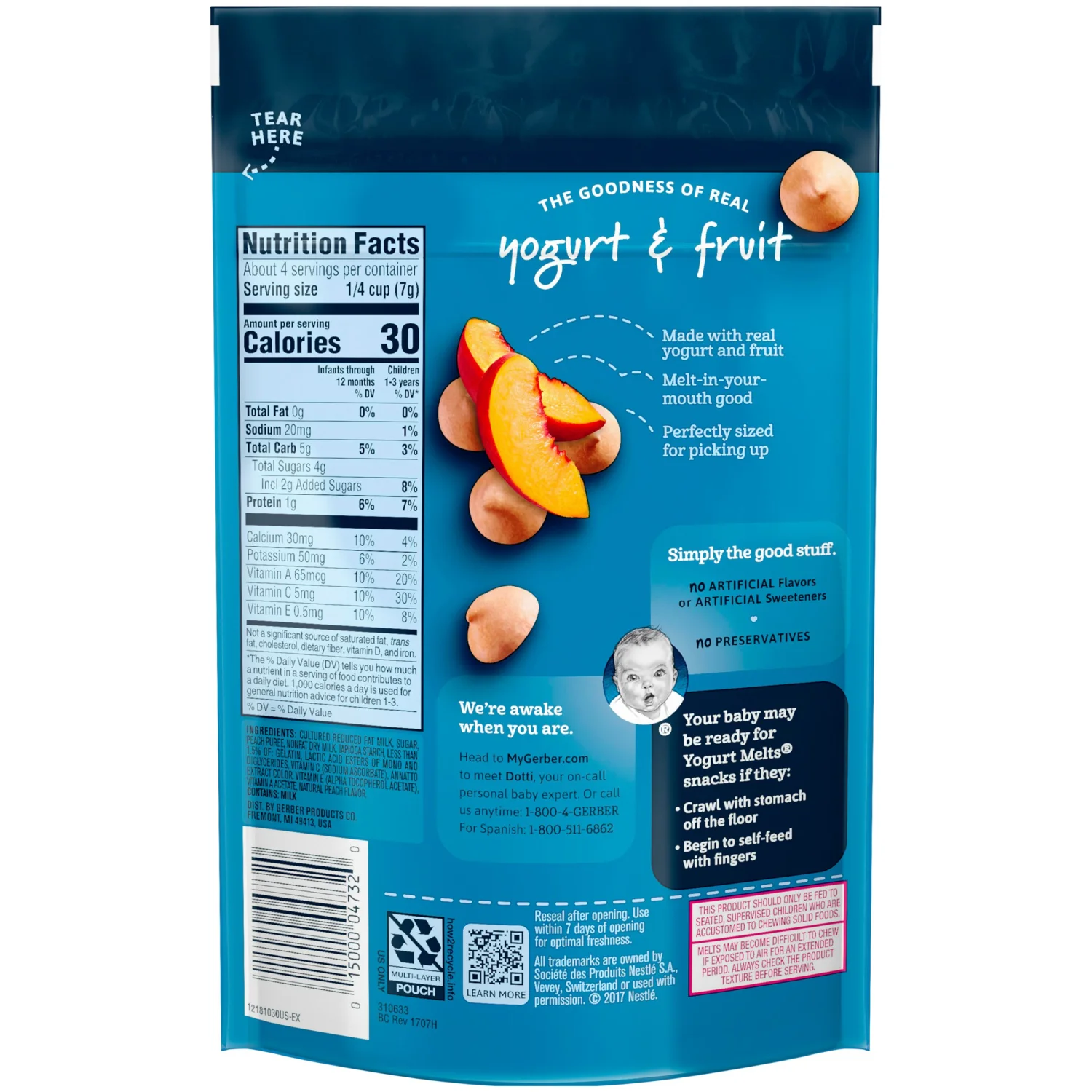 Gerber Yogurt Melts Freeze-Dried Yogurt Snack made with real fruit, Peach, 1 oz