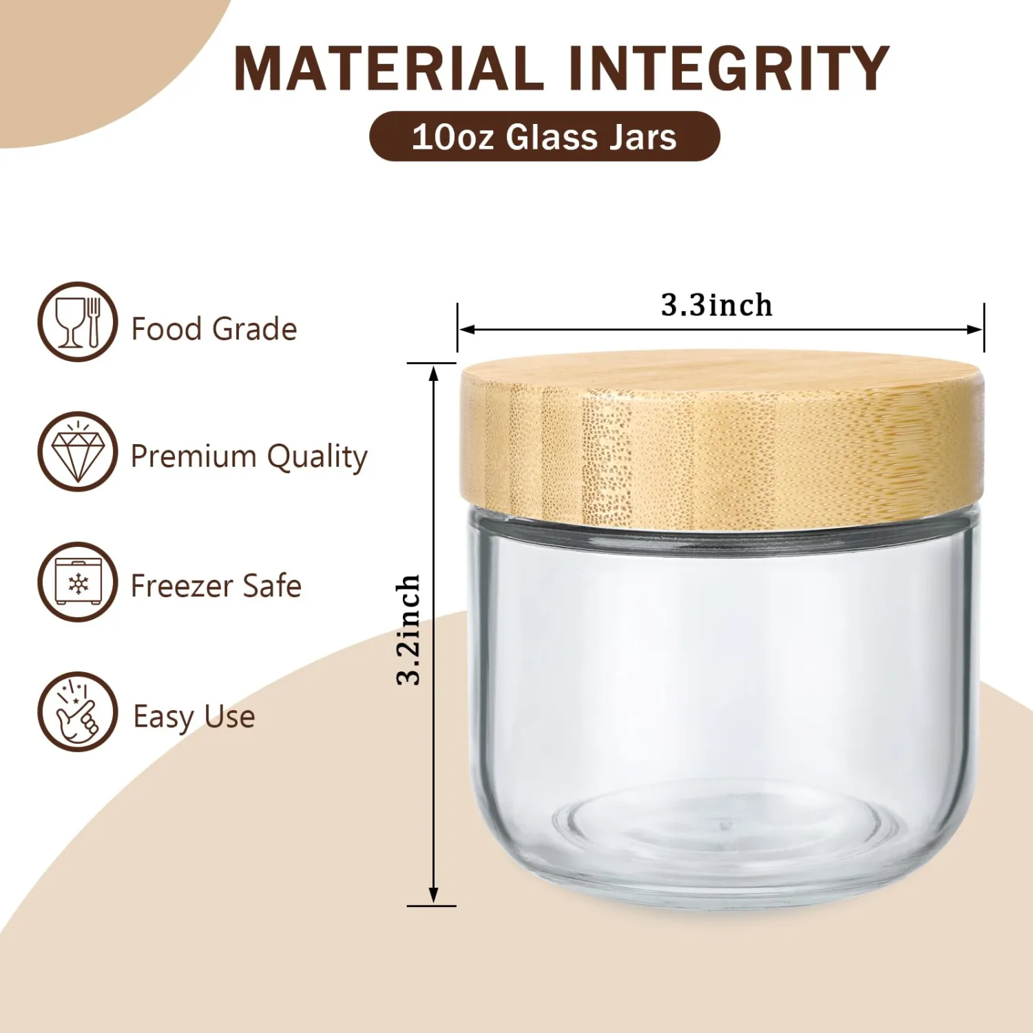 OcePor 6 Pack 10oz Glass Jars with Bamboo Lids, Over Night Oats Container with Airtight Lid, Glass Snack Storage Salad Jars For Food, Yogurt, Sugar and Flour,Coffee Bean, Cookie, Cereal