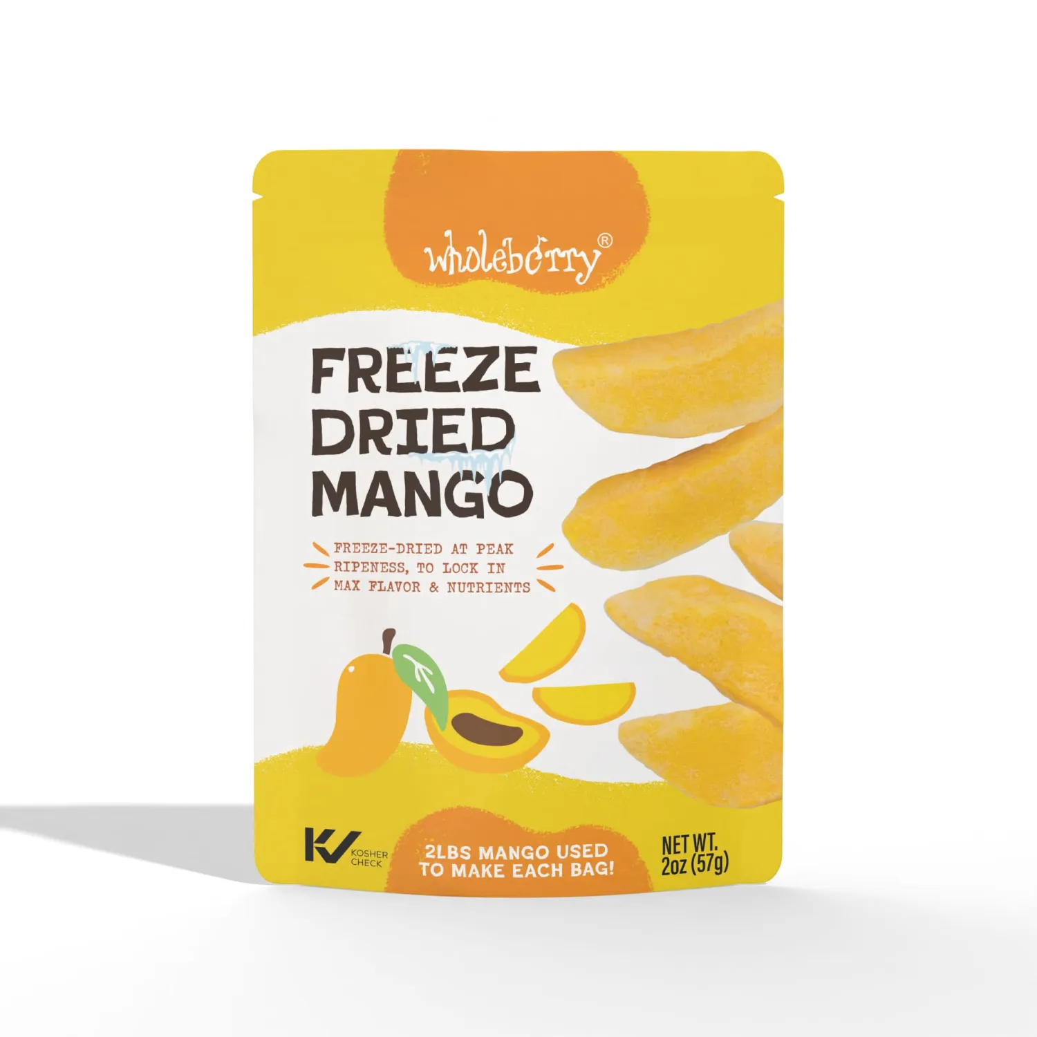 Wholeberry Freeze Dried Mango 2oz Freeze Dried Fruit Snack Perfect for Smoothies, Baking, Yogurt & Tea - 100% Natural Ripe Fruit from Thailand, No Sugar Added - Pack of 2