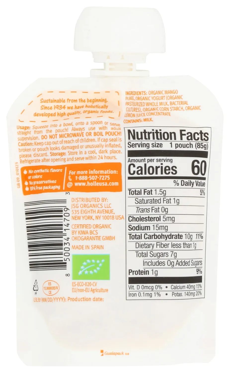 Holle Organic Mango with Yogurt Baby Food, 3 OZ