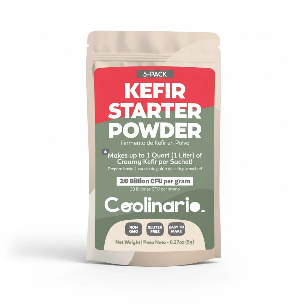 Coolinario Kefir Starter Culture (5-Pack, 1g Sachets) Live Probiotic Cultures for Homemade Kefir | Smooth, Creamy & Tangy | Non-GMO, No Preservatives, Gluten Free, Halal, Kosher