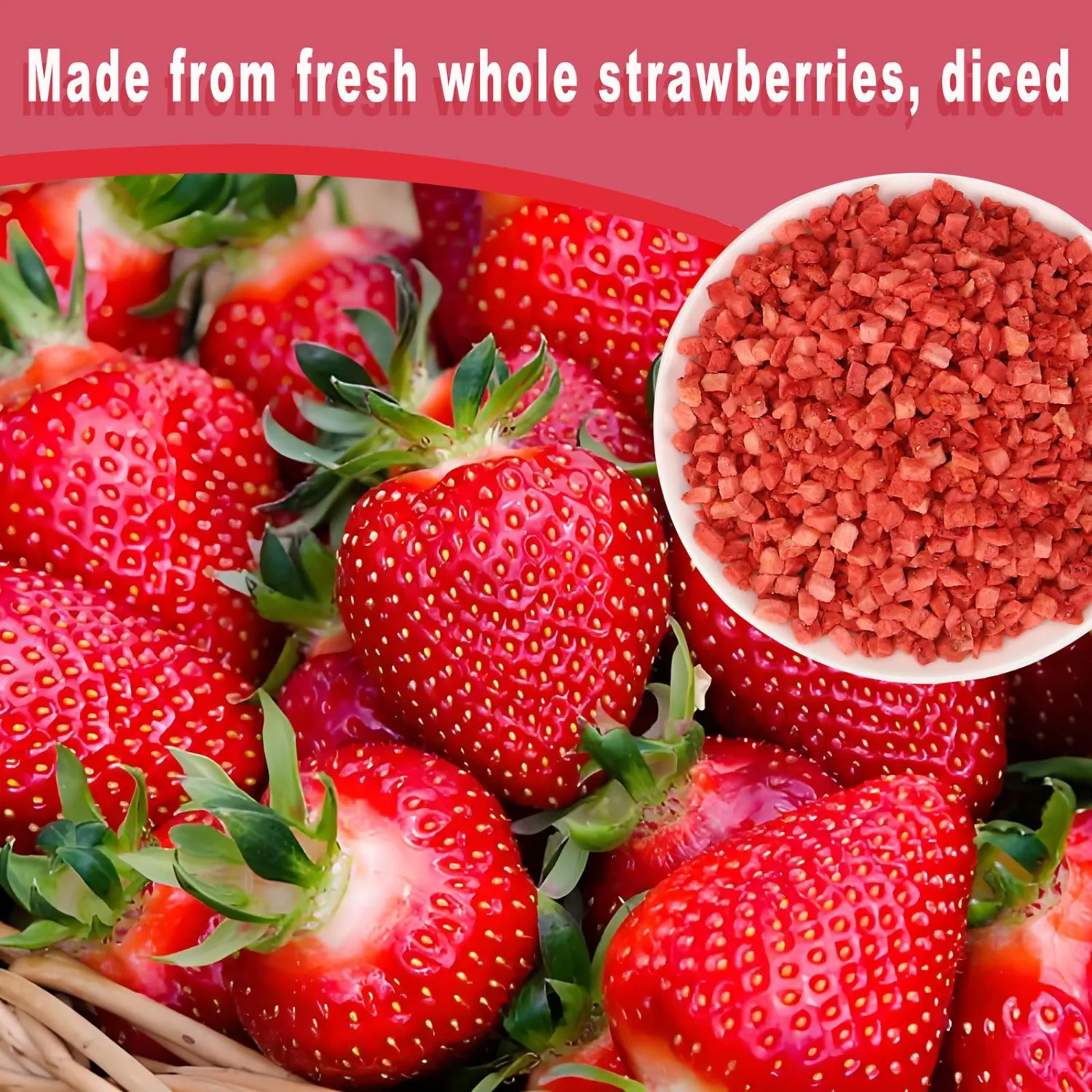 Freeze Dried Strawberries Diced,Resealable Bucket,200g/7oz, Natural & No Additives,No Sugar,for Snacks, Baking Drinks Yogurt Cereal, Cooking