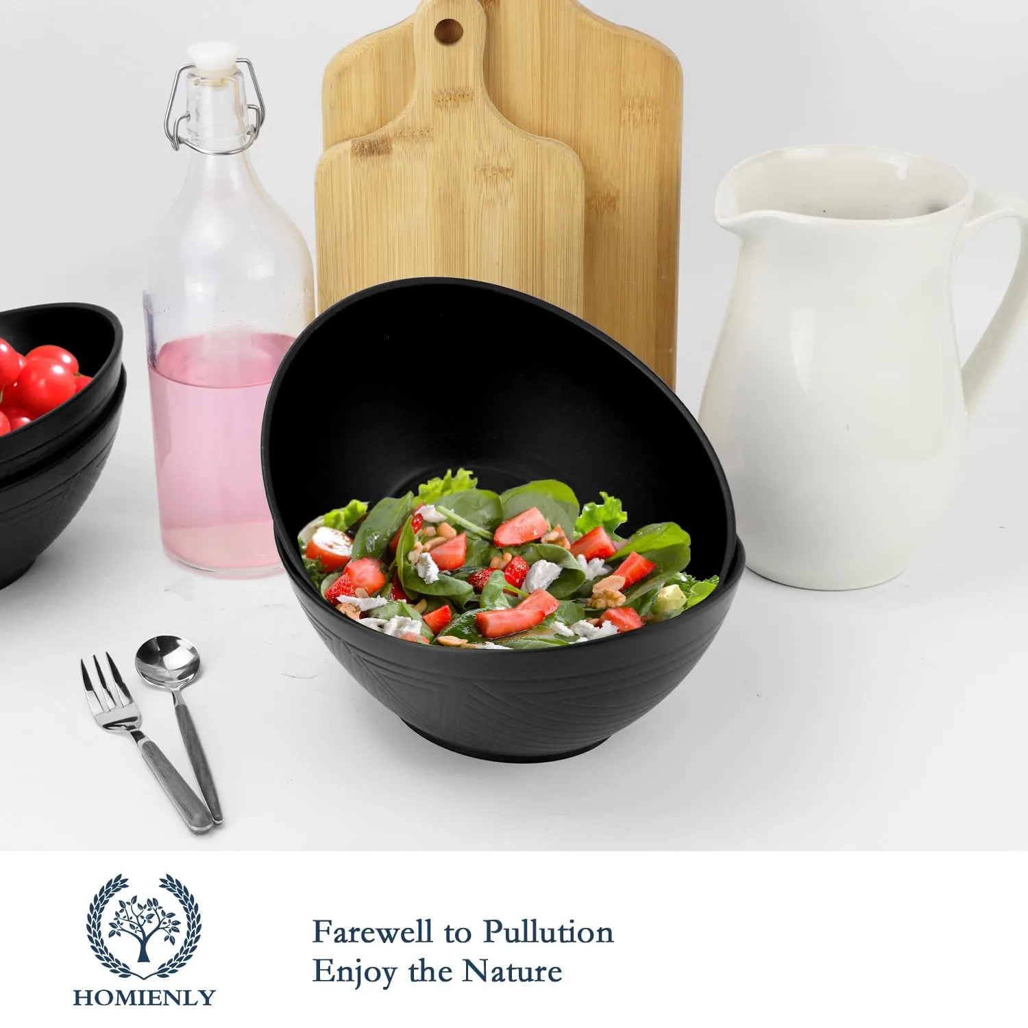 Homienly 9.6 inch Serving Bowls, Large Serving Dishes for Wedding Parties, 60 Oz for Salad, Side Dishes, Pasta, Oval Shape, Microwave & Dishwasher Safe, Set of 4, Black