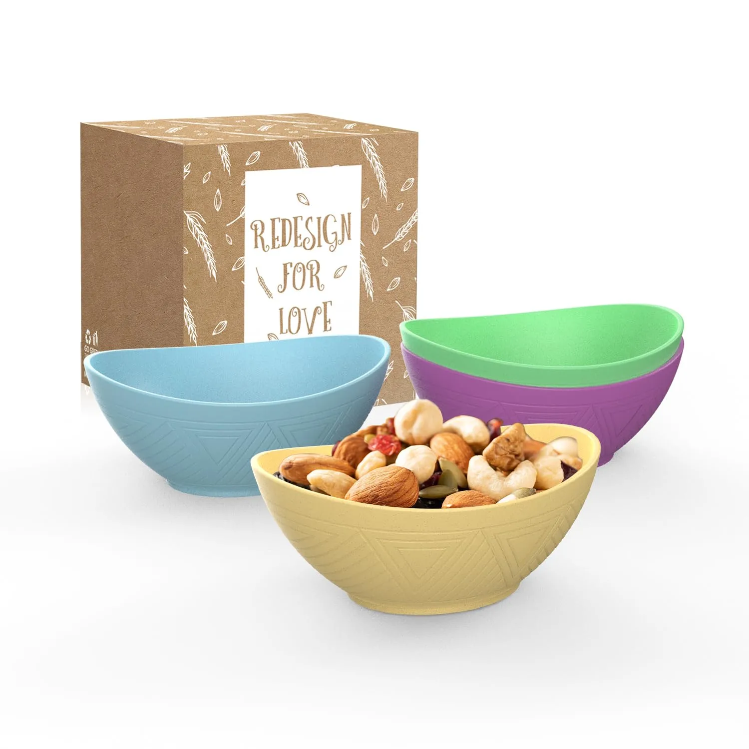 Homienly Wheat Straw Small Bowls Dessert Bowl 10 OZ - Set of 4, Unbreakable Snack Bowl, Microwave and Dishwasher Safe Bowls for Ice Cream, Fruit, Dessert, Smoothie - Memphis Style