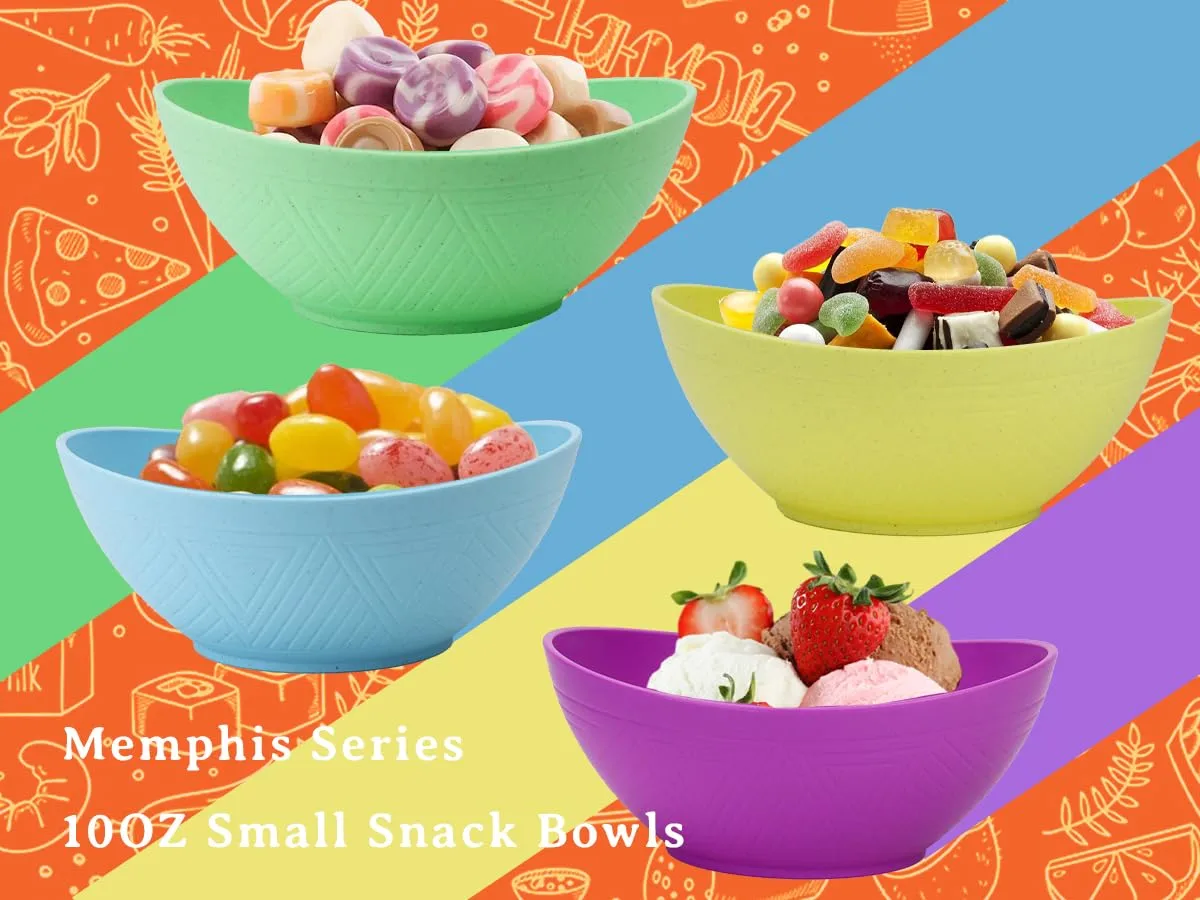 Homienly Wheat Straw Small Bowls Dessert Bowl 10 OZ - Set of 4, Unbreakable Snack Bowl, Microwave and Dishwasher Safe Bowls for Ice Cream, Fruit, Dessert, Smoothie - Memphis Style