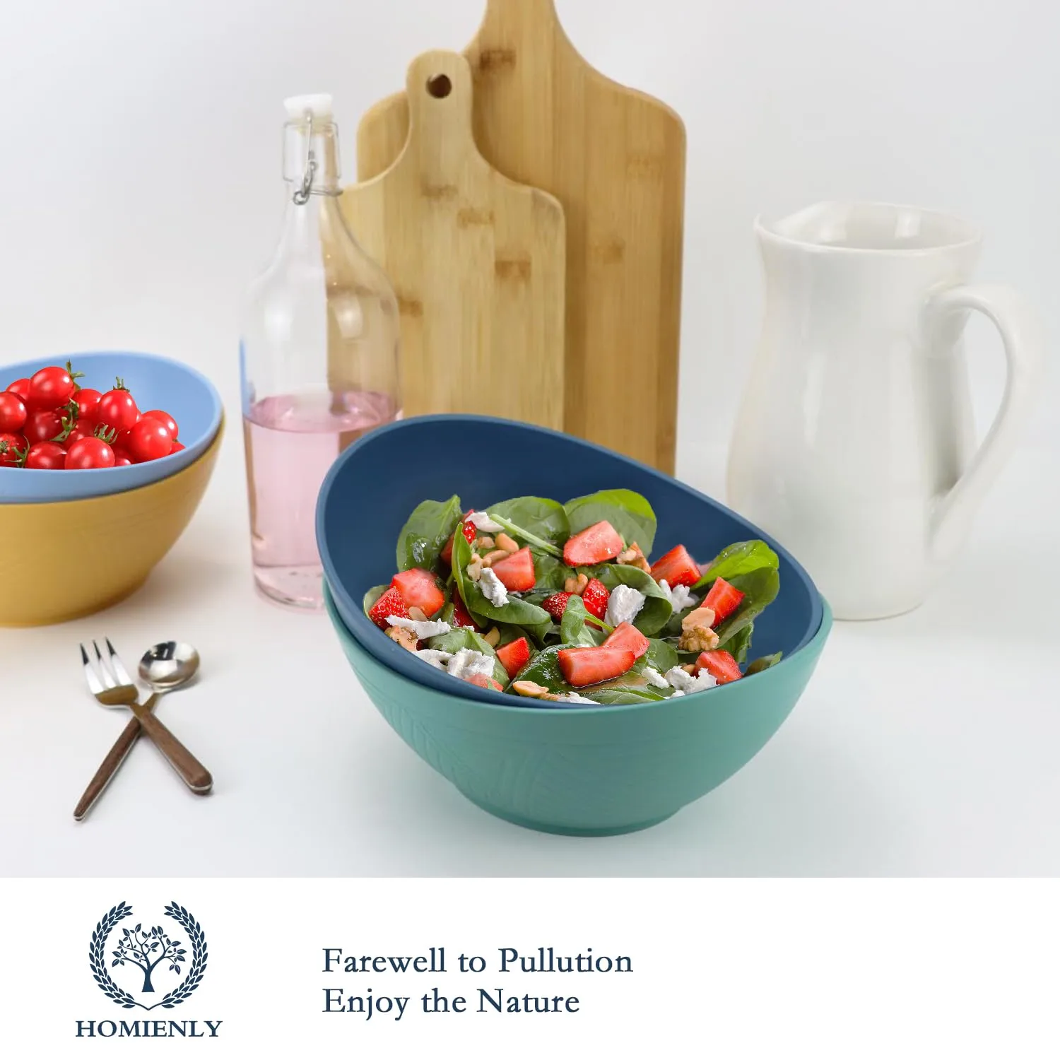 Homienly 60oz Wheat Straw Bowls Set of 6 Salad bowls Large Capacity Popcorn Bowl Unbreakable Serving Bowls Microwave & Dishwasher Safe Bowl Set Alternative for Plastic Bowls for Kitchen - Multi-colors