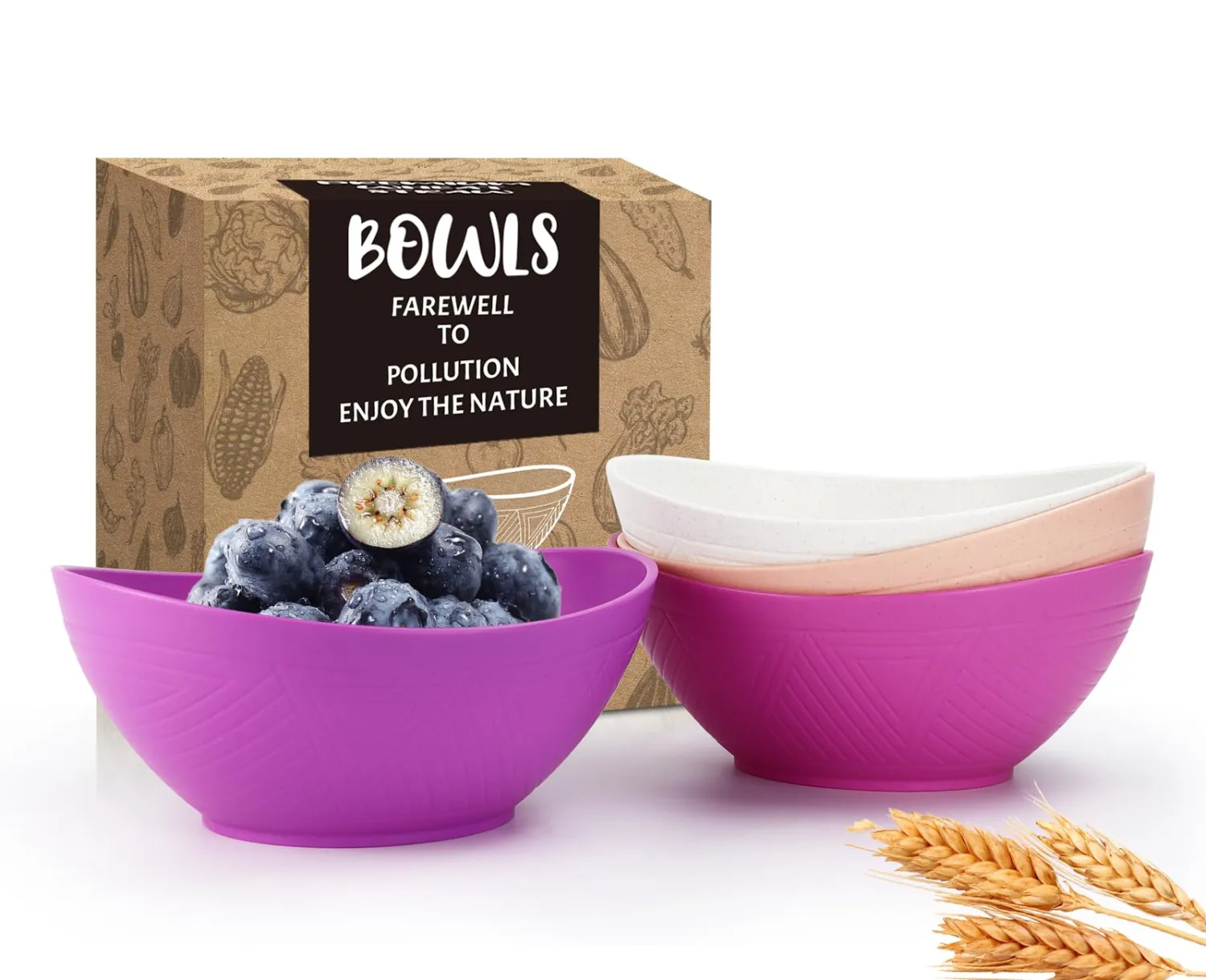 Homienly Wheat Straw Bowls, Alternative to Plastic Cereal Bowls Reusable - Set of 4, Unbreakable Bowl for Kitchen 26 OZ Microwave & Dishwasher Safe Bowl for Picnic,Dinner,Cereal - Pink Flower