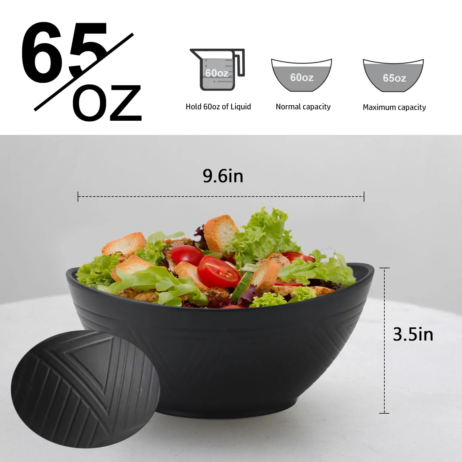 Homienly Wheat Straw Bowls Set of 6, 60 OZ Salad Bowl Large Capacity for Soup, Popcorn - Unbreakable Serving Bowl - Microwave & Dishwasher Safe Bowl, Alternative for Plastic Bowls for Kitchen - Black