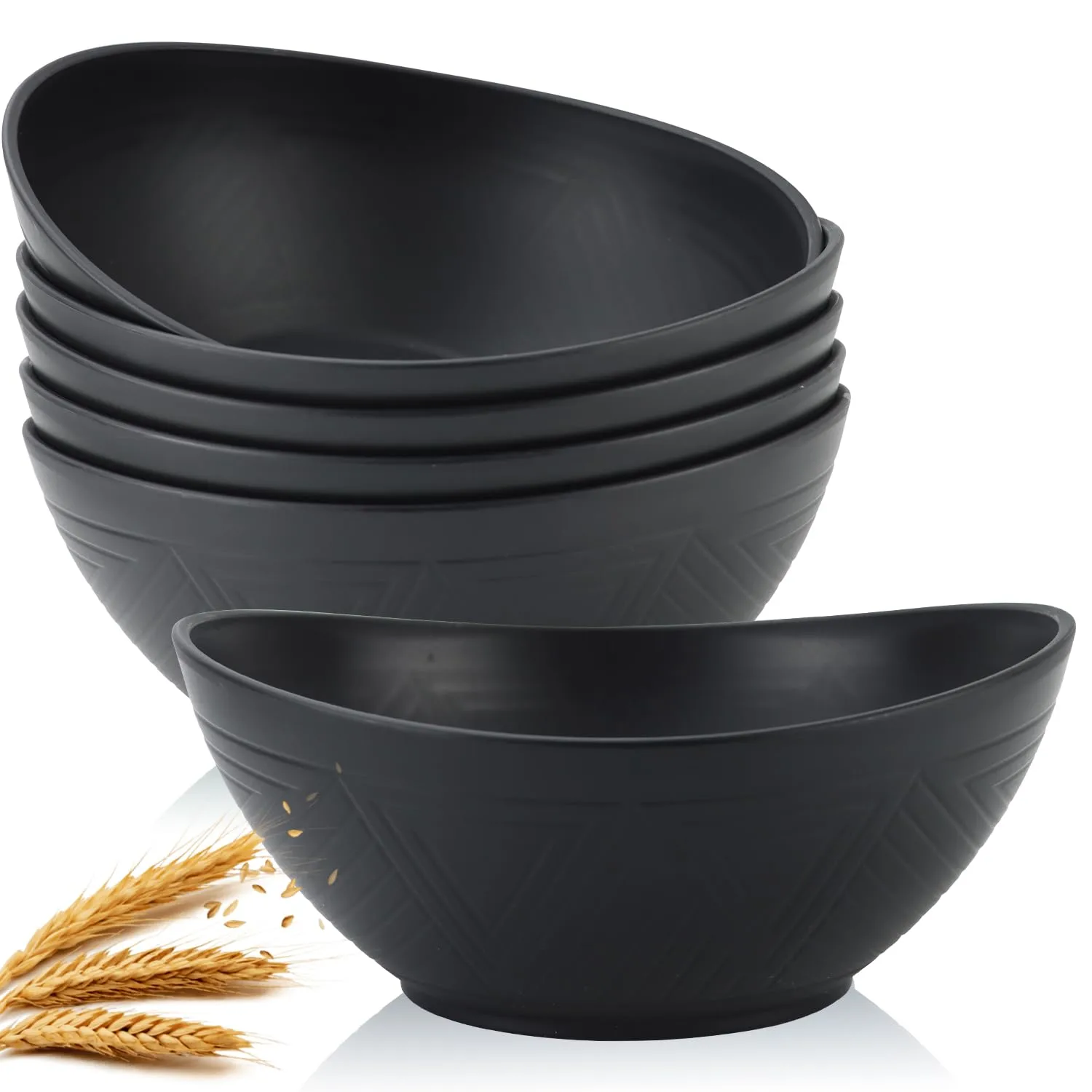 Homienly Wheat Straw Bowls Set of 6, 60 OZ Salad Bowl Large Capacity for Soup, Popcorn - Unbreakable Serving Bowl - Microwave & Dishwasher Safe Bowl, Alternative for Plastic Bowls for Kitchen - Black
