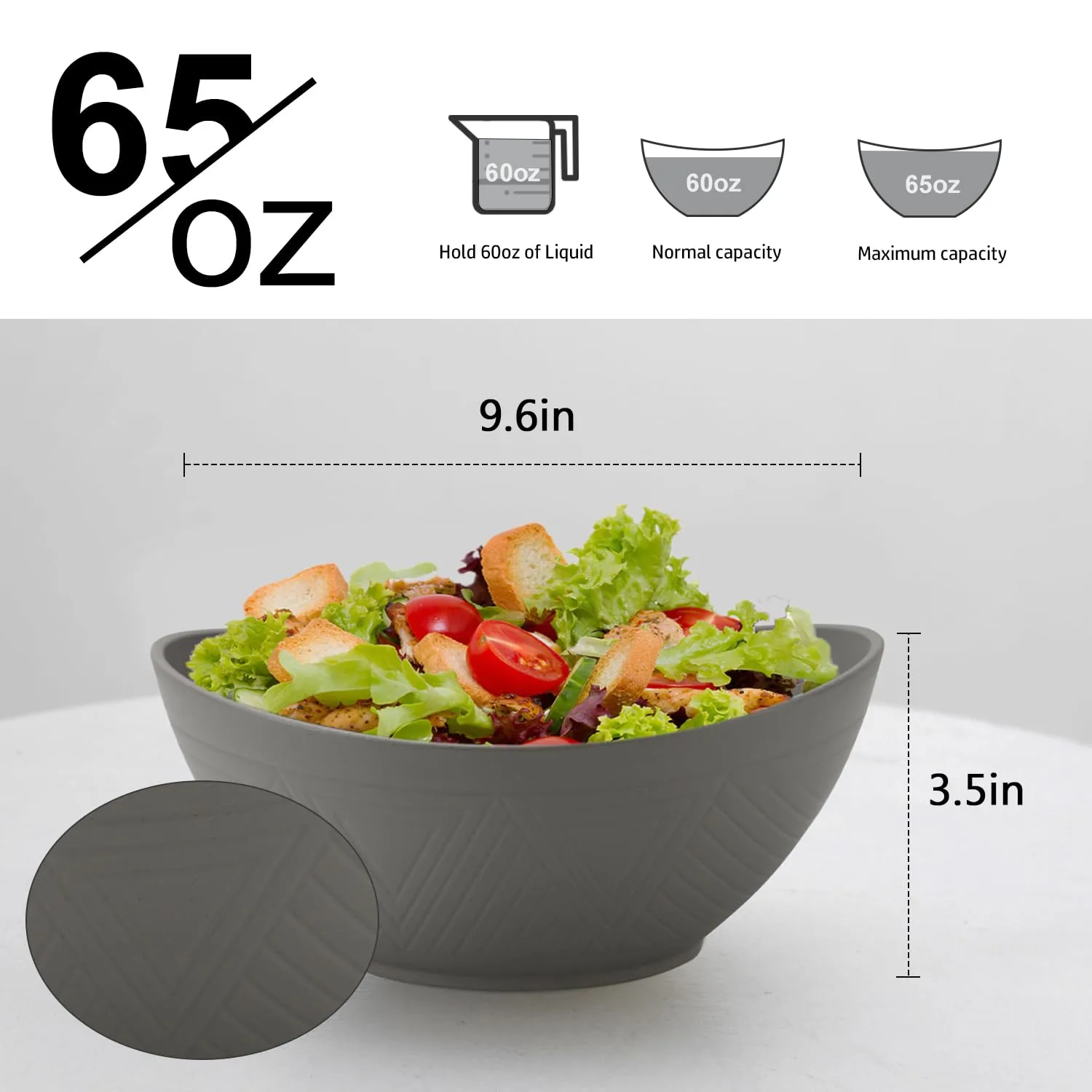 Homienly Wheat Straw Bowls, Large Salad Bowls Set of 6-60 OZ Serving Bowl for Kitchen, Camping, Party - Unbreakablke Microwave and Dishwasher Safe Big Cereal Bowl, Large Soup Bowl - Grey