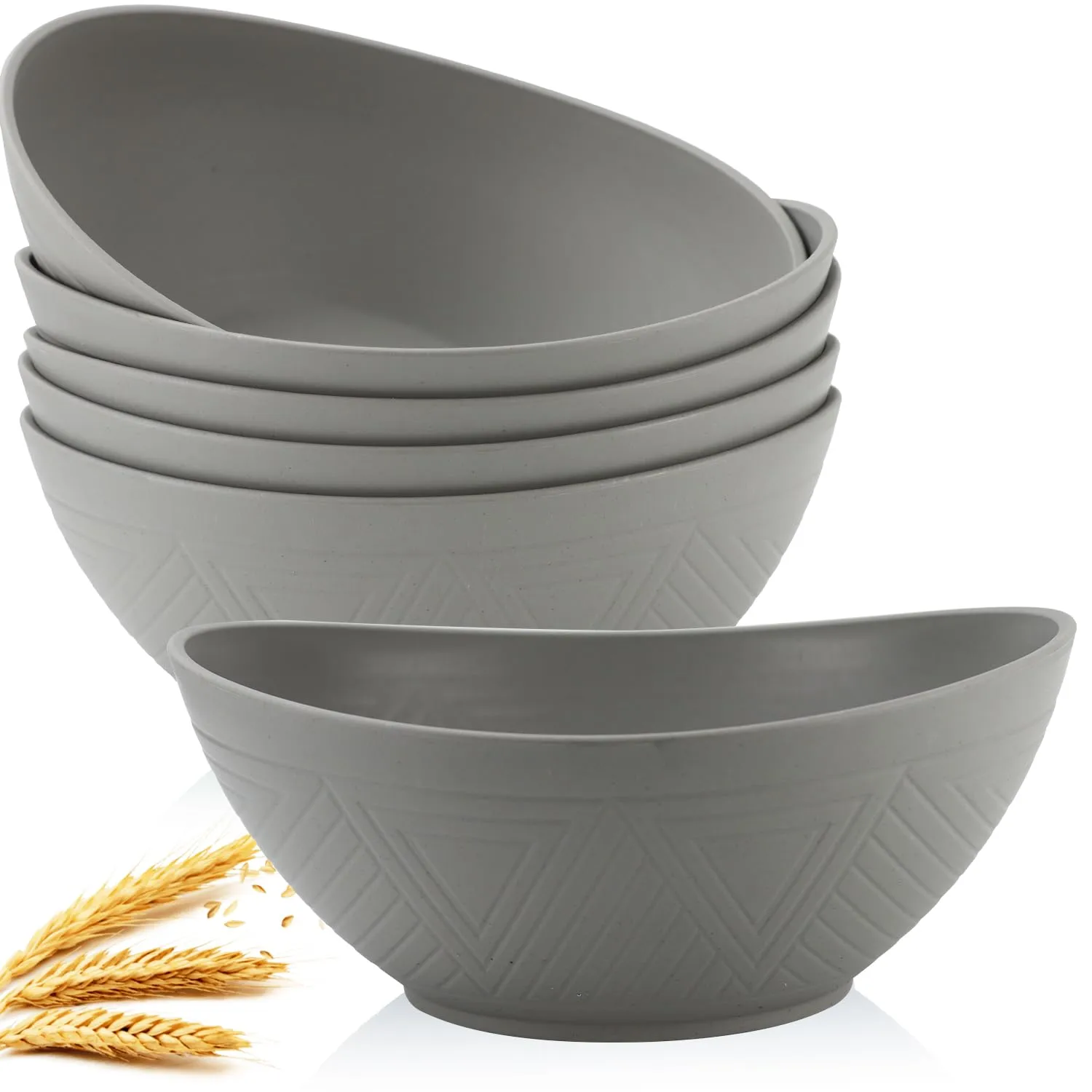 Homienly Wheat Straw Bowls, Large Salad Bowls Set of 6-60 OZ Serving Bowl for Kitchen, Camping, Party - Unbreakablke Microwave and Dishwasher Safe Big Cereal Bowl, Large Soup Bowl - Grey