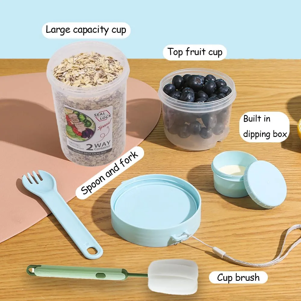 4 Pack on the Go 27 oz Reusable Yogurt Containers with Lids and Spoons,Overnight Oats Containers with Lids, Take and Go Yogurt Cup with Topping Cereal Oatmeal Container (27 oz - 4 Colors Set)