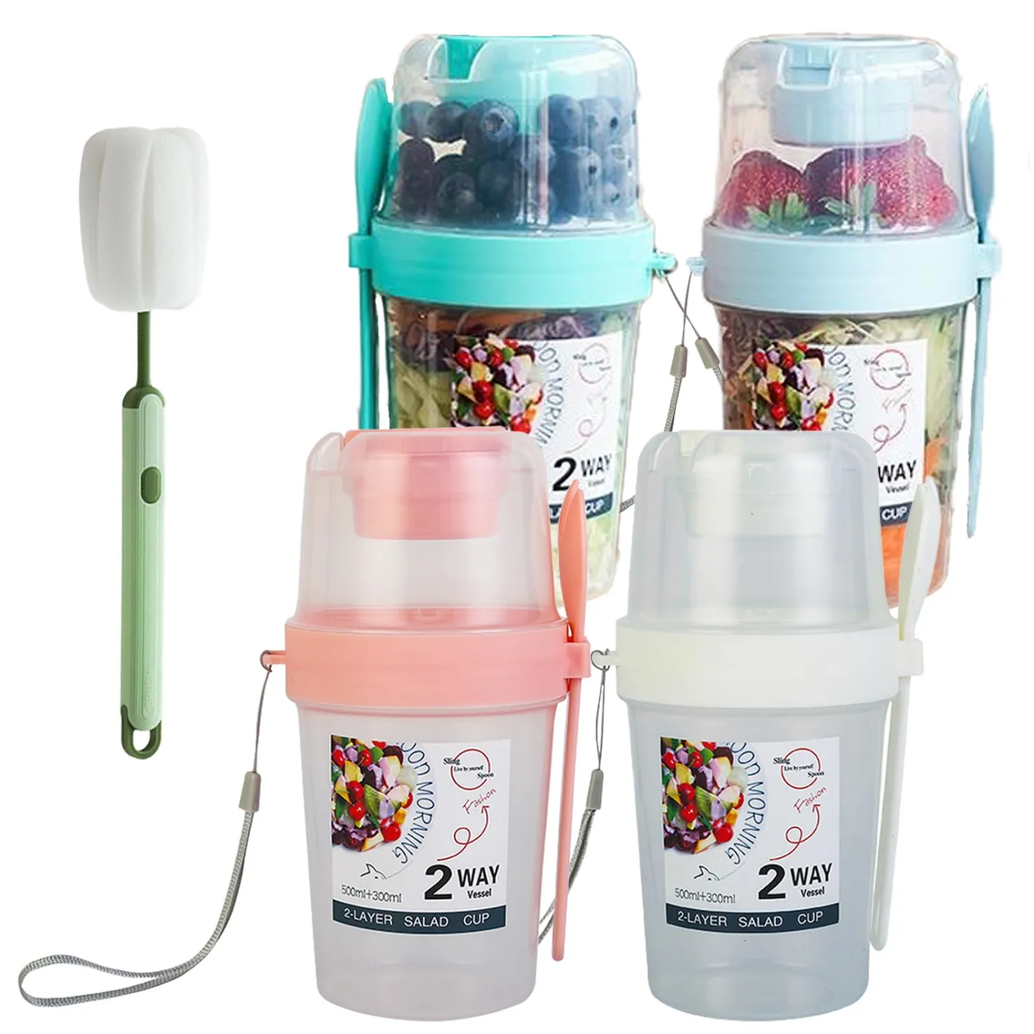 4 Pack on the Go 27 oz Reusable Yogurt Containers with Lids and Spoons,Overnight Oats Containers with Lids, Take and Go Yogurt Cup with Topping Cereal Oatmeal Container (27 oz - 4 Colors Set)
