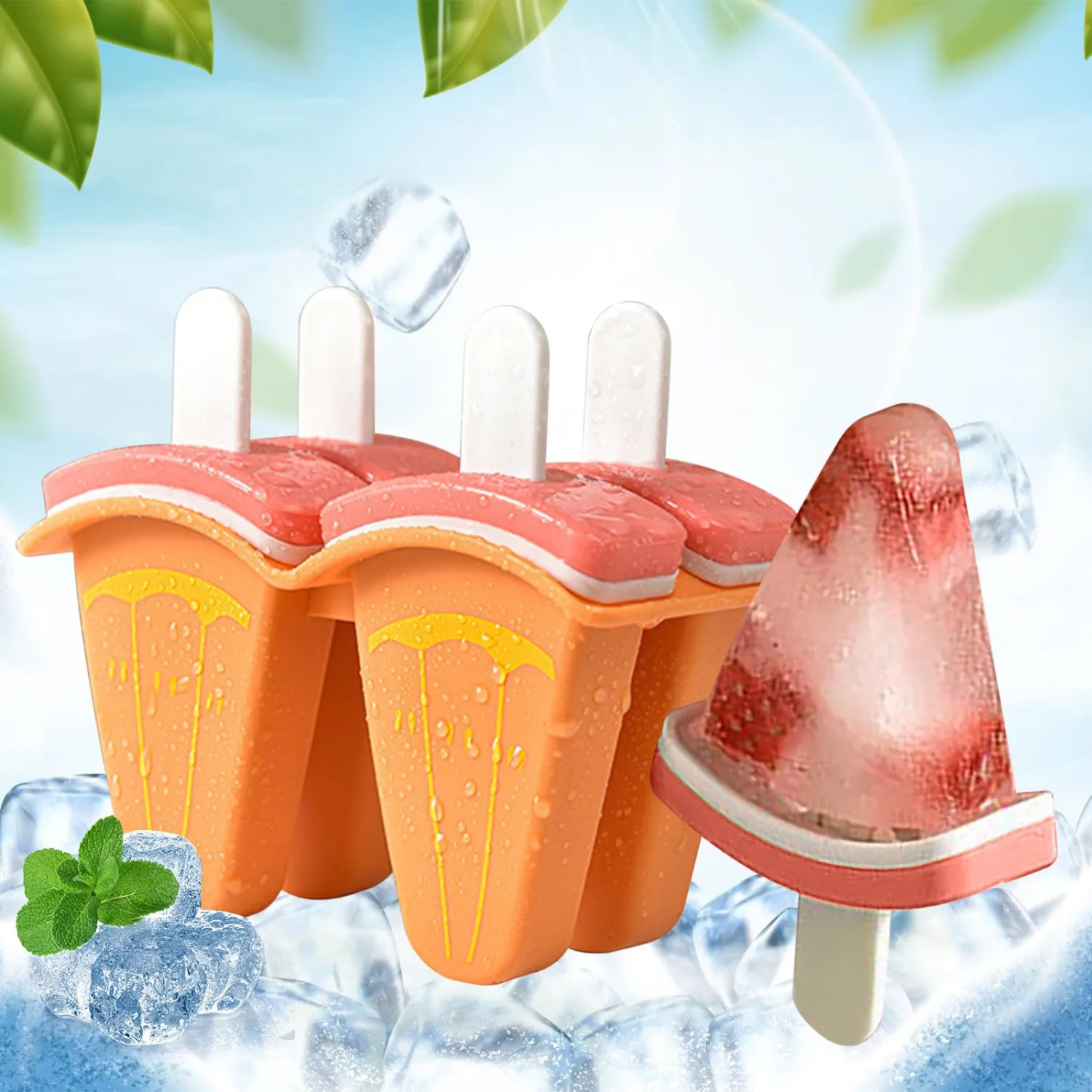 Watermelon Ice Popsicle Moulds with Handles, Reusable and Drip-Proof, Flexible Design for Easy Release, Perfect for Homemade Fruit Popsicles, Ice Cream, Yogurt, and Pudding, Multiple Colors