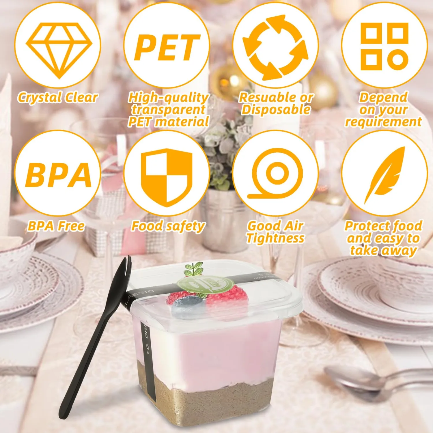 100 Pack 12 oz Plastic Dessert Cups with Lids and Spoons, Clear Plastic Yogurt Parfait Cups with Lid Disposable Fruit Cups with Lids for Pudding, Fruit, Mousse, Strawberry Shortcake