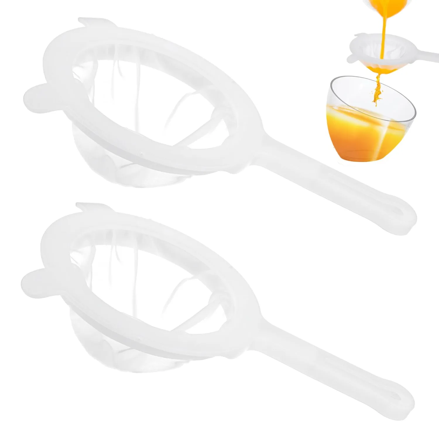 2pcs Ultra-Fine Nylon Mesh Strainer Plastic Food Juice Strainer Yogurt Mesh Sieve Fine Meshs Colander with ​Handle Double-ear Rims Mini Brine Shrimp Separation Net for Coffee(100/200 Meshs)