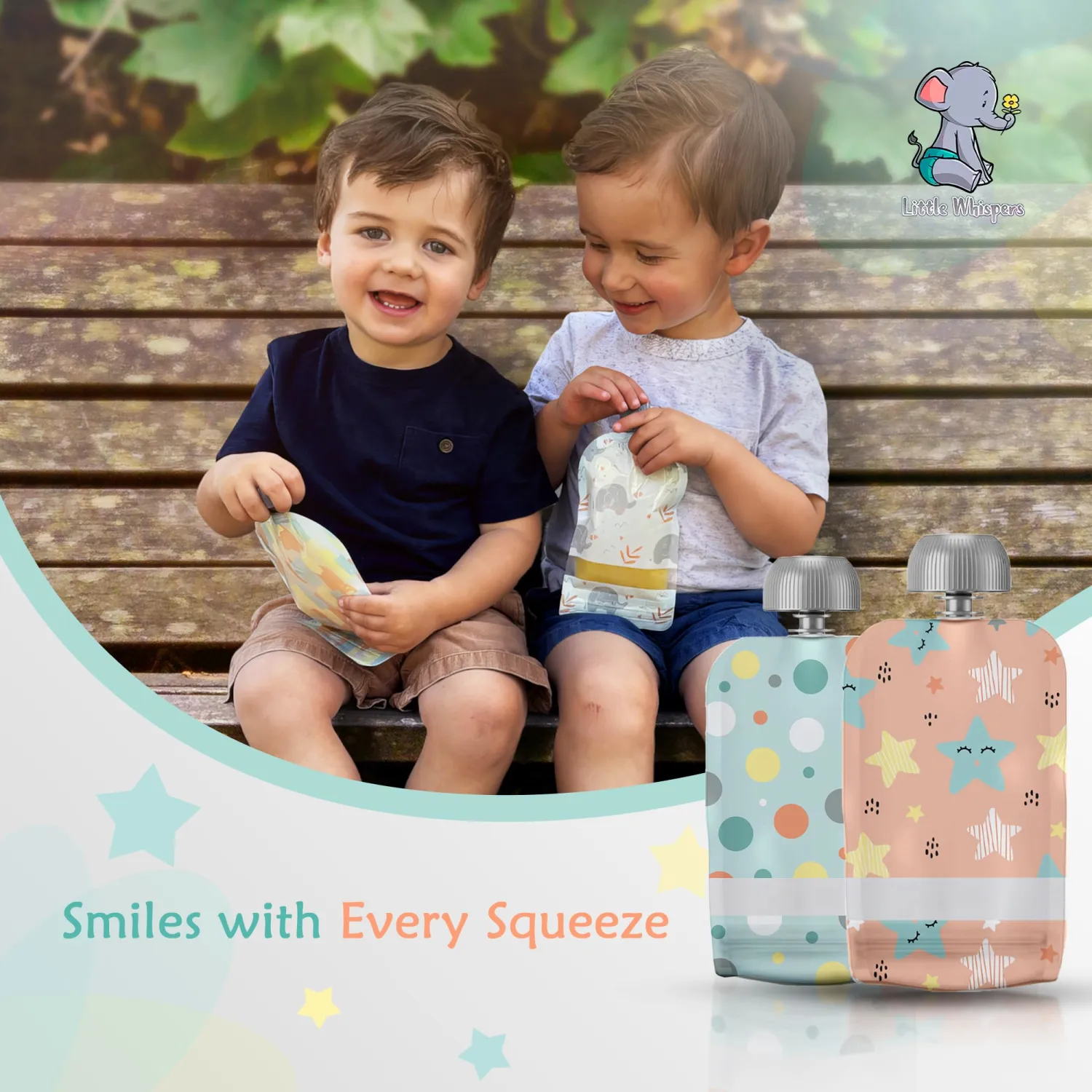 LittleWhispers Reusable Baby Food Pouches - Refillable with Applesauce, Yogurt, Fruit Puree, Smoothie - 10 Pack - Toddler & Kids Squeeze Pouch