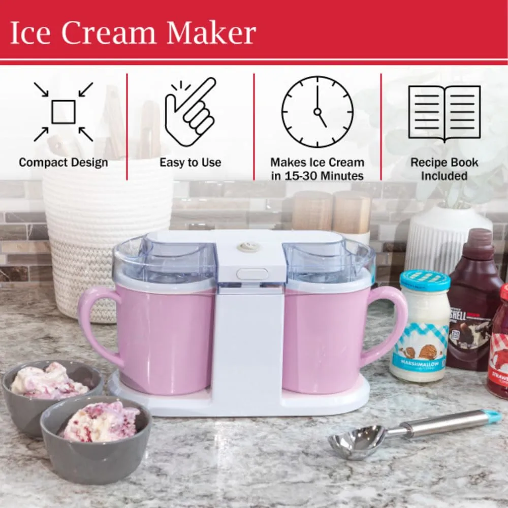 Ice Cream Maker - 1QT Ice Cream Machine for Sorbet, Gelato, Frozen Yogurt and More - Kitchen Appliances and Gadgets by Classic Cuisine (Pink)