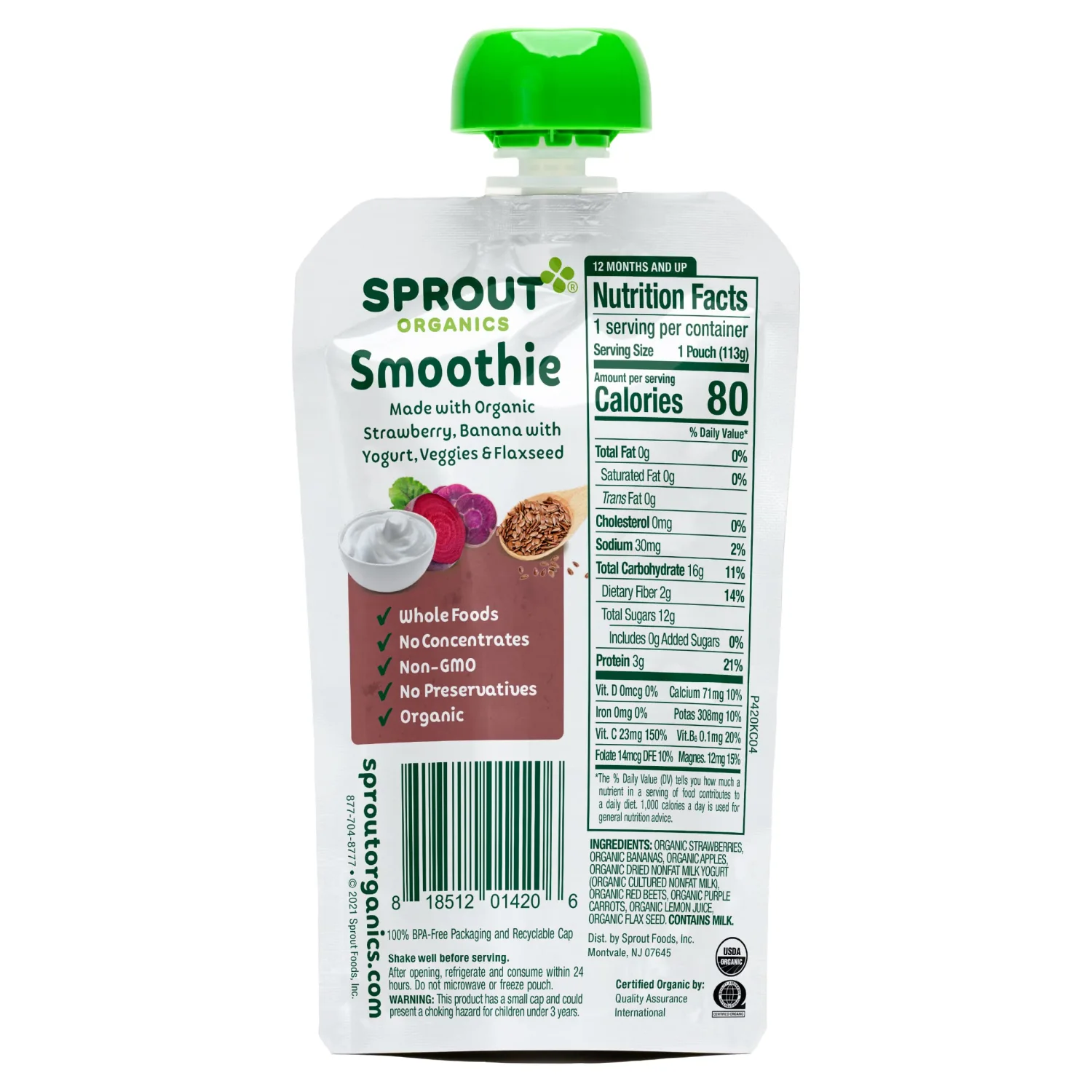 Sprout Organic Strawberry Banana & Yogurt, 4 Oz Pouch