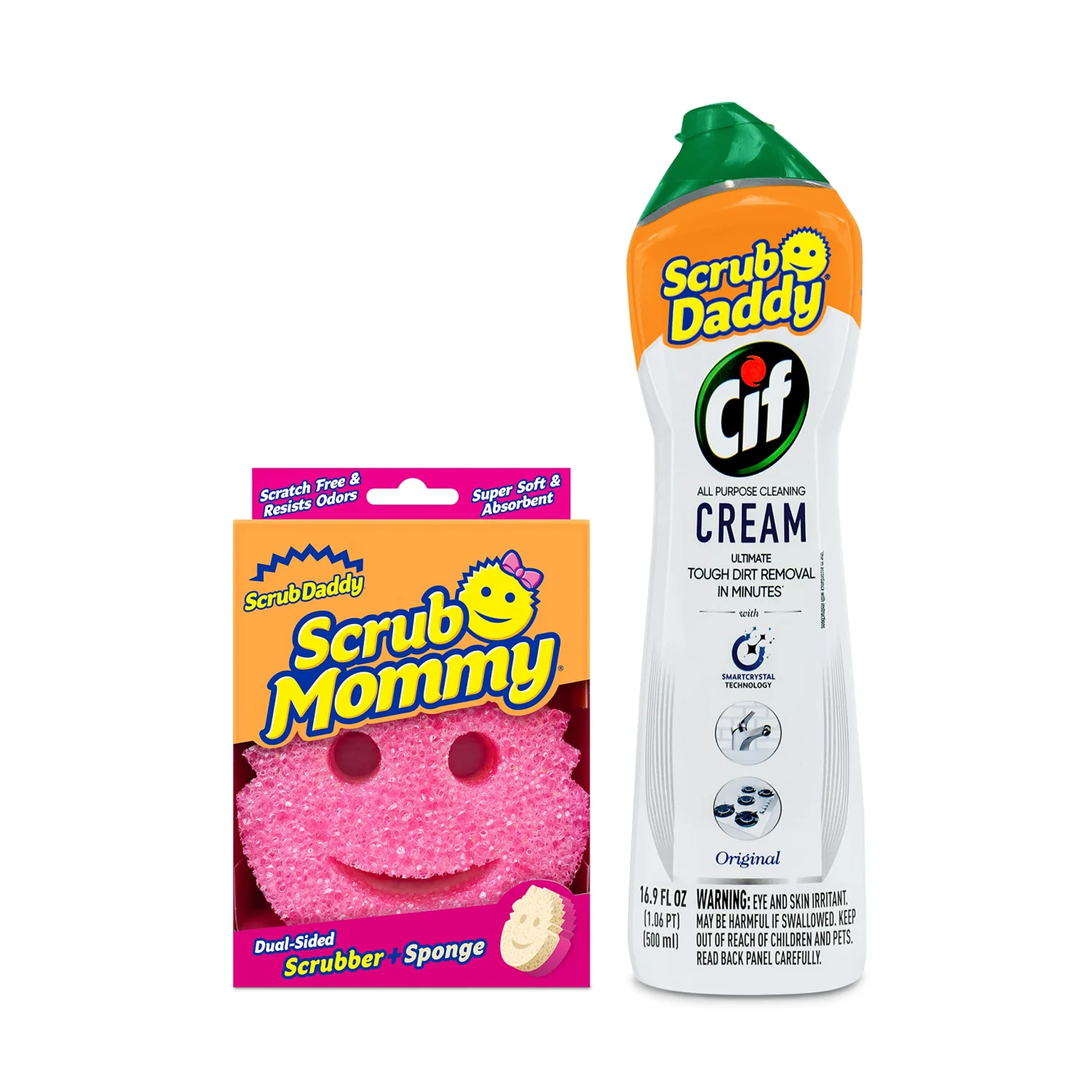 Scrub Daddy Scrub Mommy + Cif Cream All Purpose Cleaner, Original - Cleaning Supplies with Household Cleaning Cream & Non Scratch Sponge - Bathroom & Kitchen Cleaner