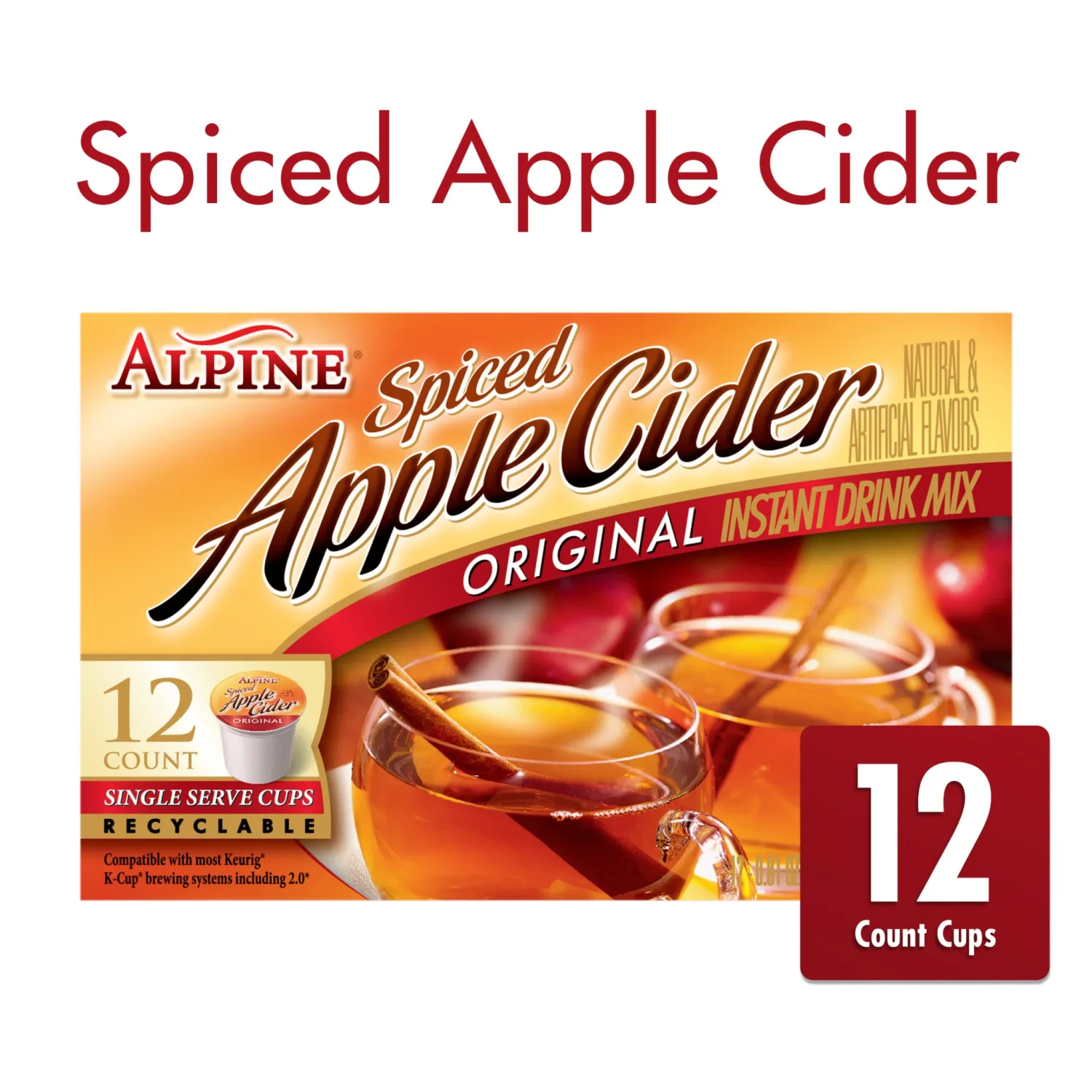 Alpine Original Spiced Apple Cider Instant Drink Mix, Single Serve K-Cups, 12 CT (Pack of 2)