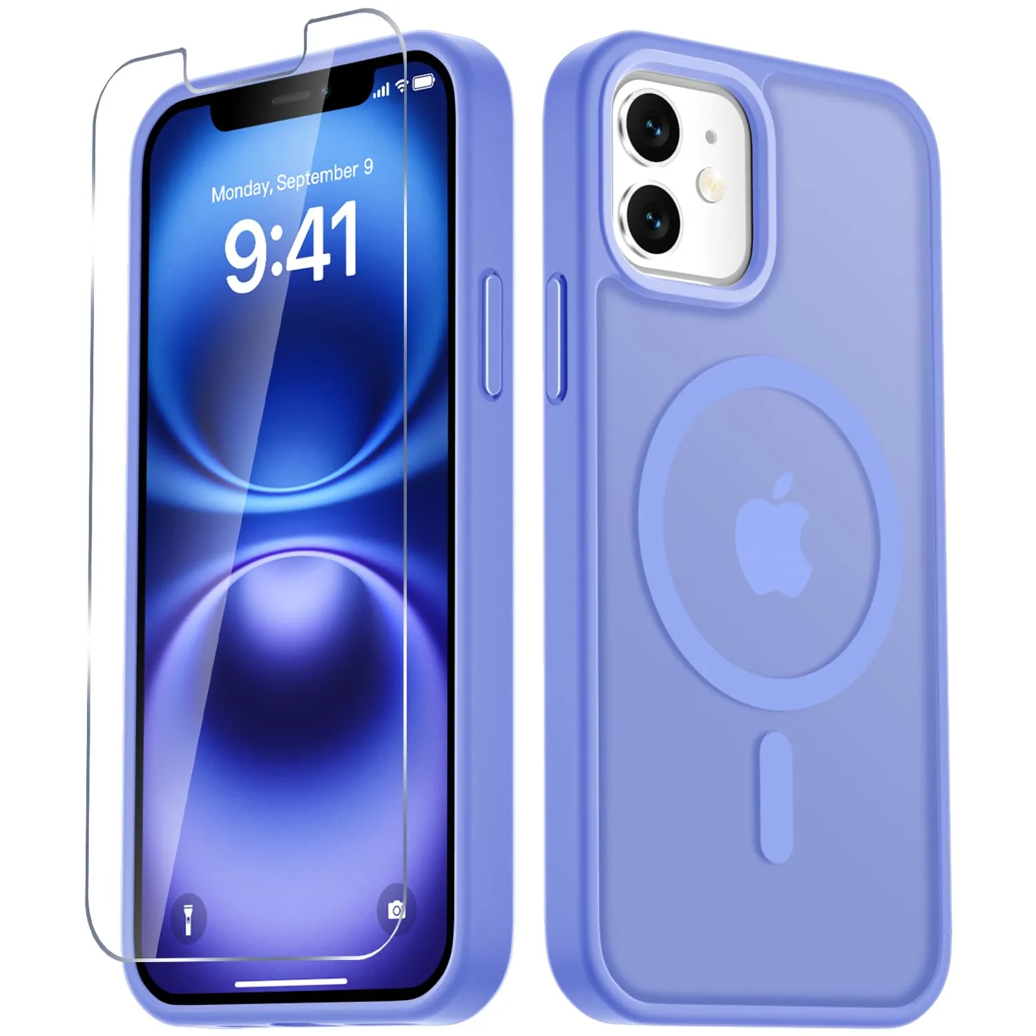 for iPhone 12 Case & iPhone 12 Pro Case, with 1 Screen Protector, Matte Magnetic Phone Cover [Support for MagSafe] [Shockproof Military Grade Protection] Translucent Frosted Back, Lavender Purple