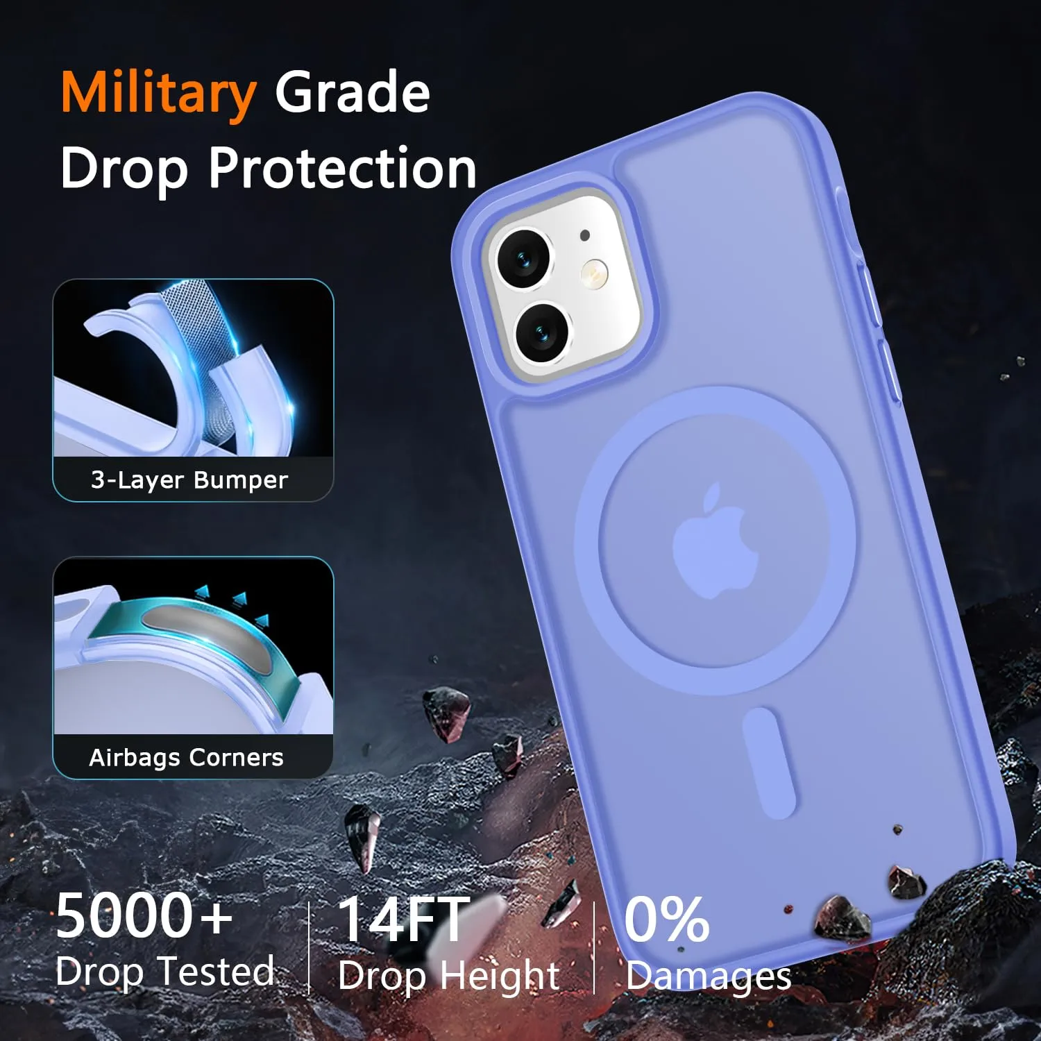 for iPhone 12 Case & iPhone 12 Pro Case, with 1 Screen Protector, Matte Magnetic Phone Cover [Support for MagSafe] [Shockproof Military Grade Protection] Translucent Frosted Back, Lavender Purple