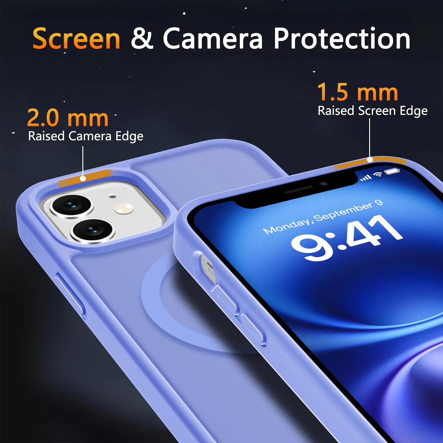 for iPhone 12 Case & iPhone 12 Pro Case, with 1 Screen Protector, Matte Magnetic Phone Cover [Support for MagSafe] [Shockproof Military Grade Protection] Translucent Frosted Back, Lavender Purple