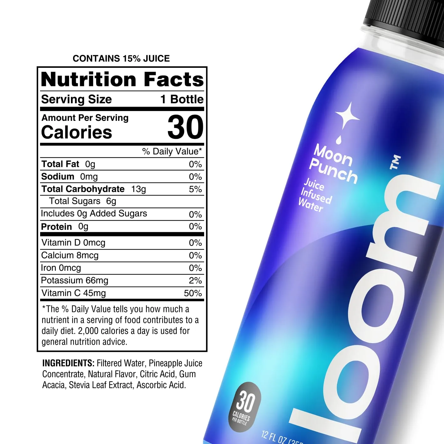 Moon Punch Juice Drinks by Loom, Low Sugar Juice, Real Fruit, No Added Sugar, 30 Calories, Vegan, Gluten Free, 12 oz bottles, 12 pack
