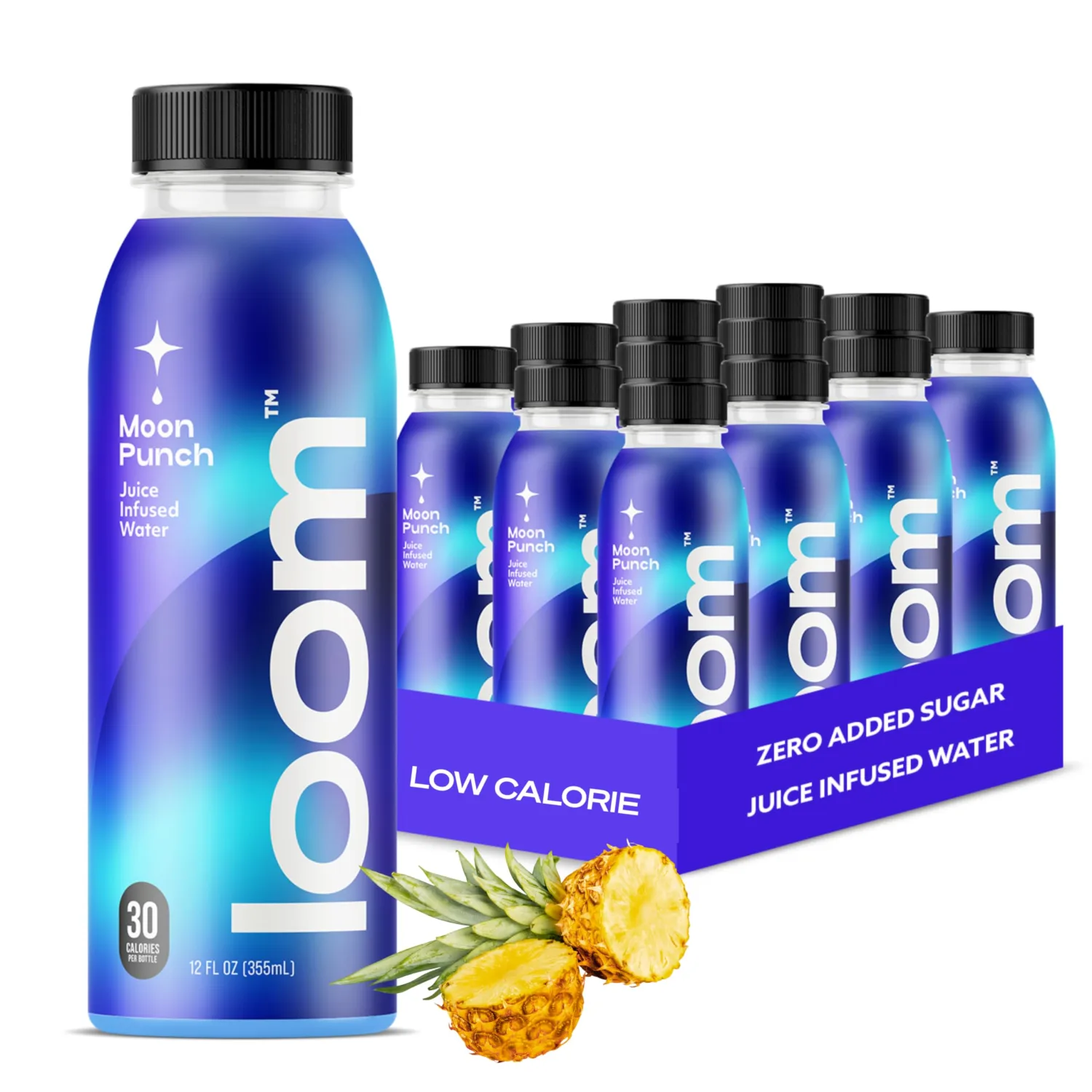Moon Punch Juice Drinks by Loom, Low Sugar Juice, Real Fruit, No Added Sugar, 30 Calories, Vegan, Gluten Free, 12 oz bottles, 12 pack
