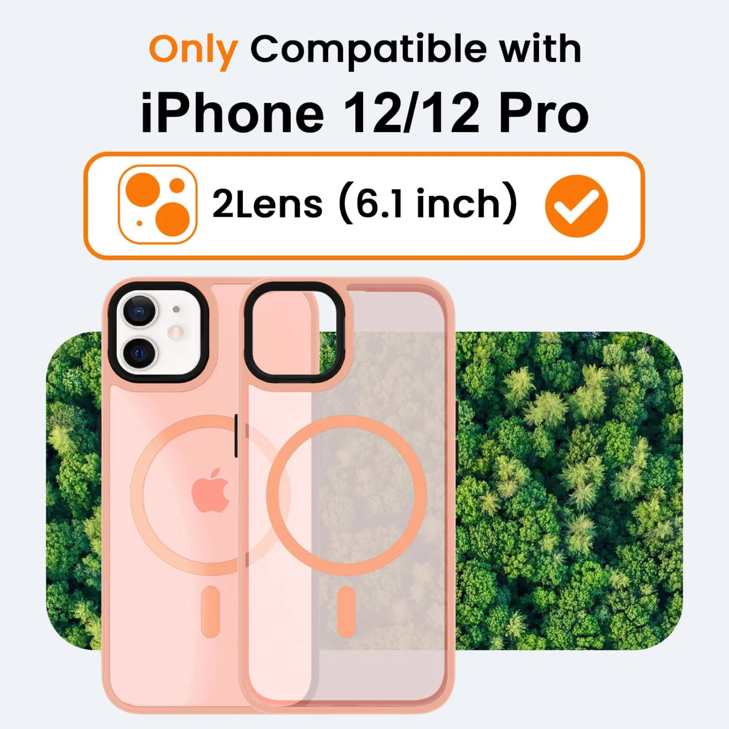 for iPhone 12 Case,iPhone 12 Pro Case with Screen Protector, [Compatible with Magsafe] Ultra Slim Translucent Matte Shockproof Protection Phone Cover-Pink